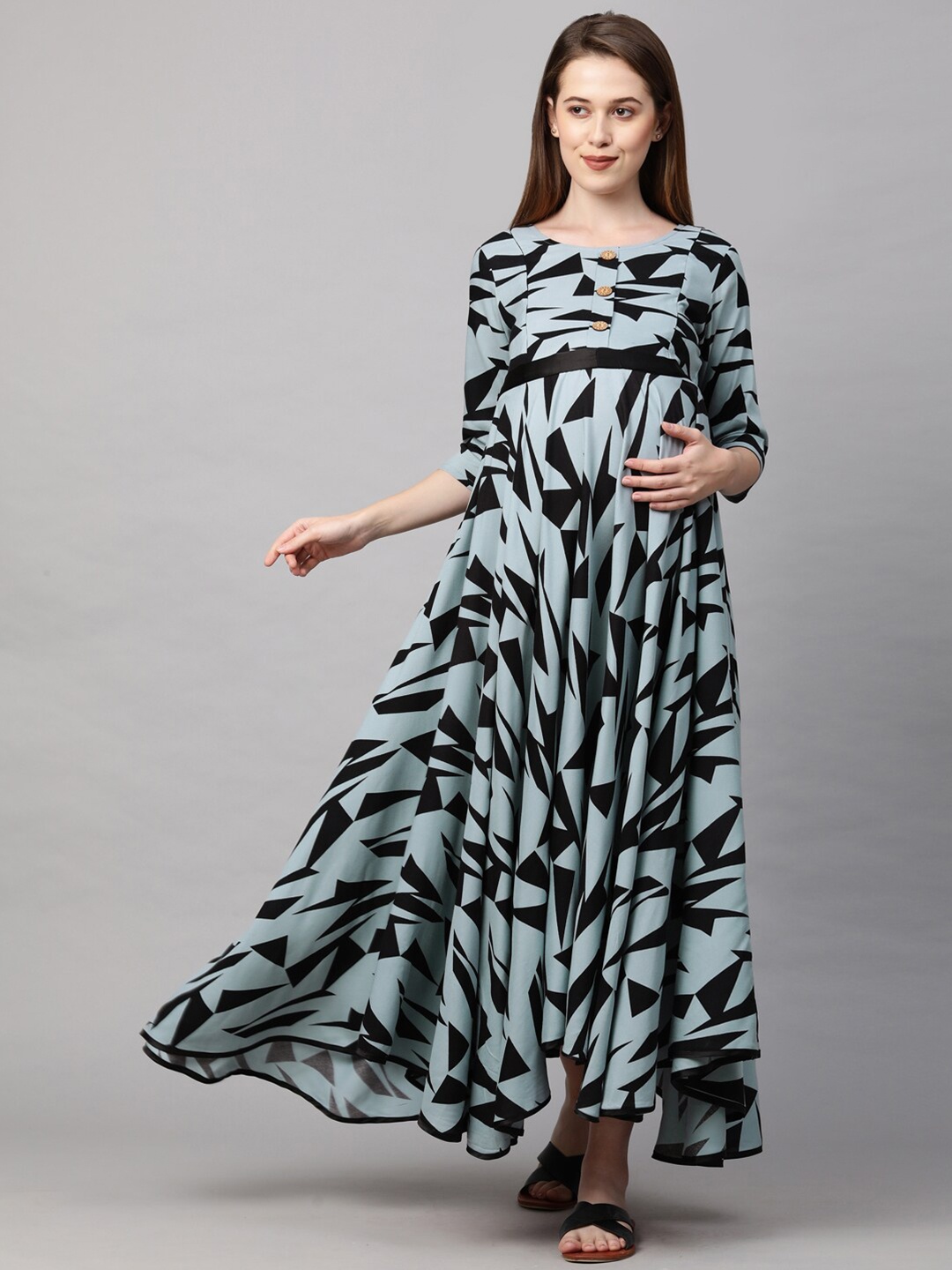 

MomToBe Grey & Black Maternity Nursing Maxi Dress
