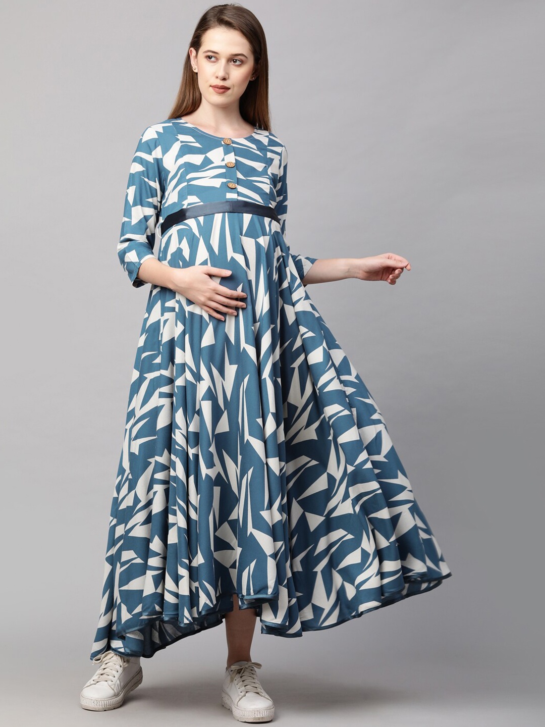 

MomToBe Women Blue & White Floral Maternity Nursing Maxi Dress