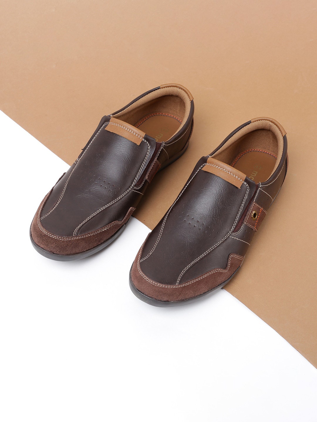 

max Men Brown PU Slip-On Sneakers