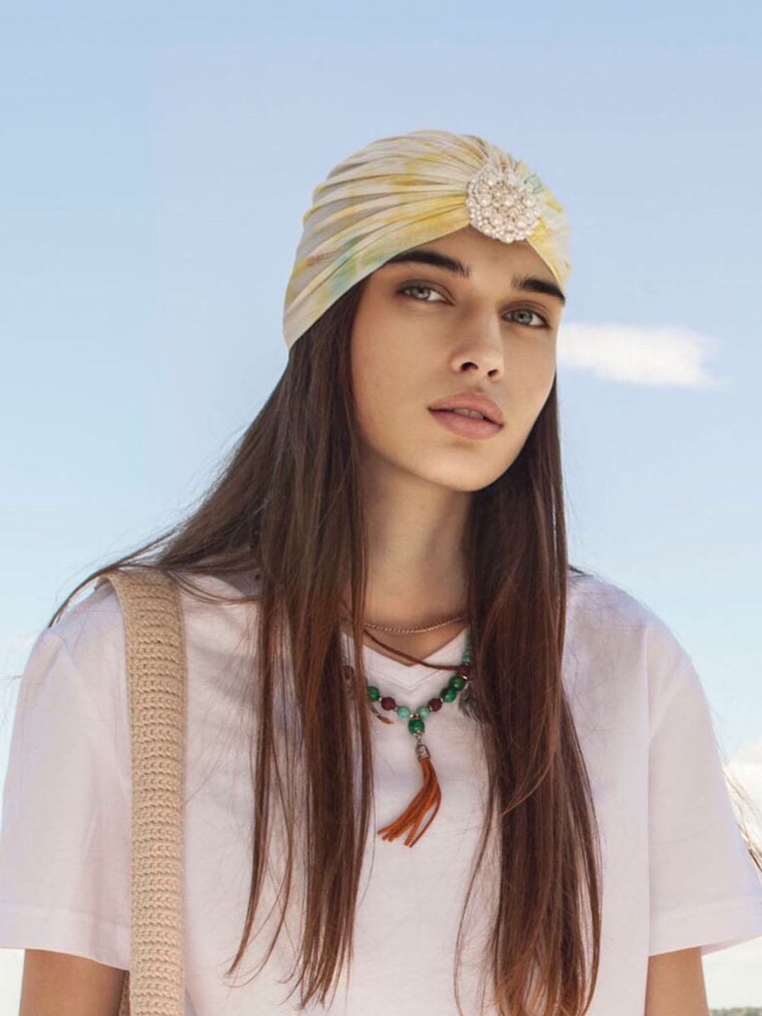

HAIR DRAMA CO. Women Yellow Tie & Die Embellished Turban