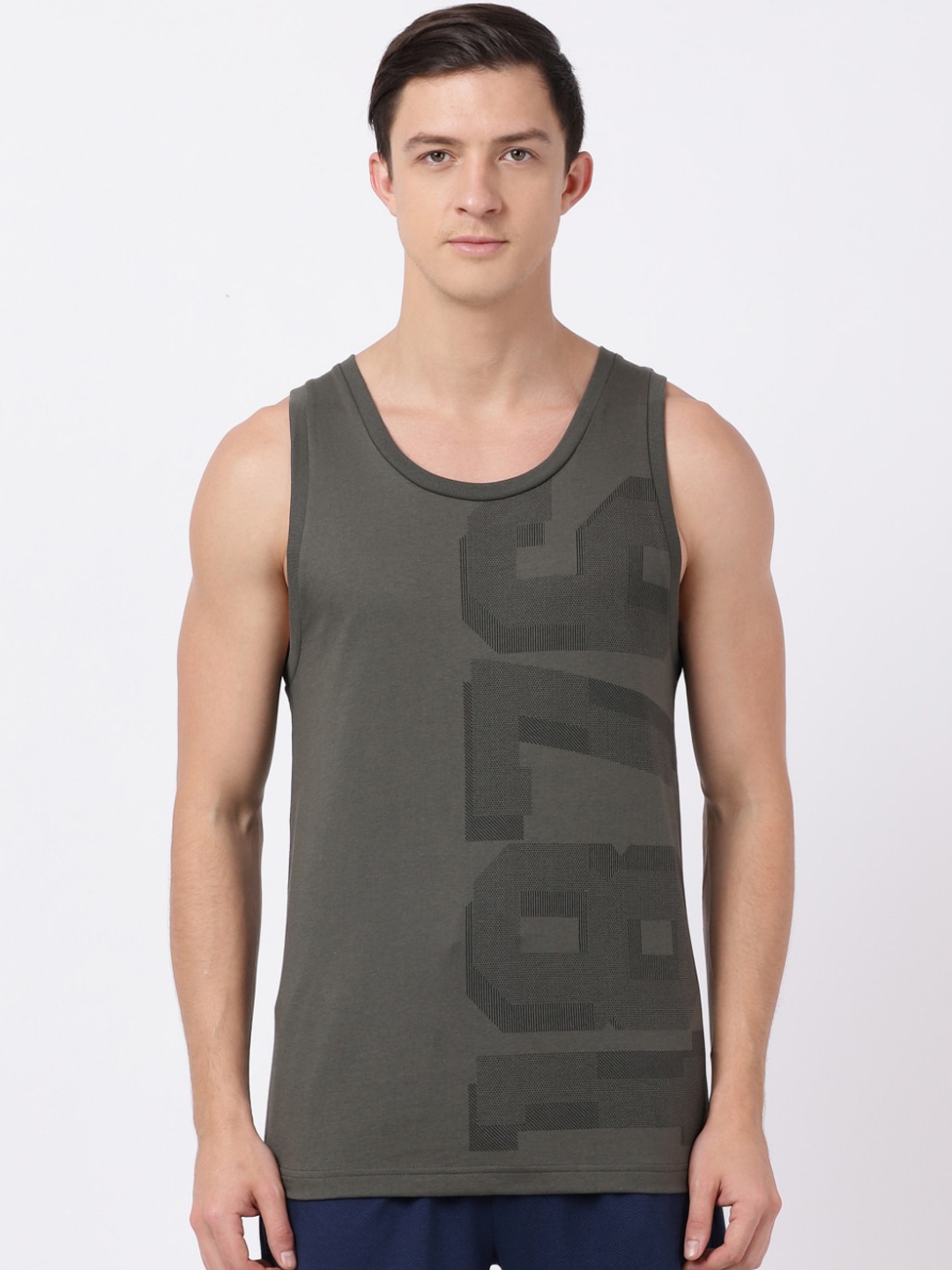 

Jockey Men Olive Green Printed Tank Top