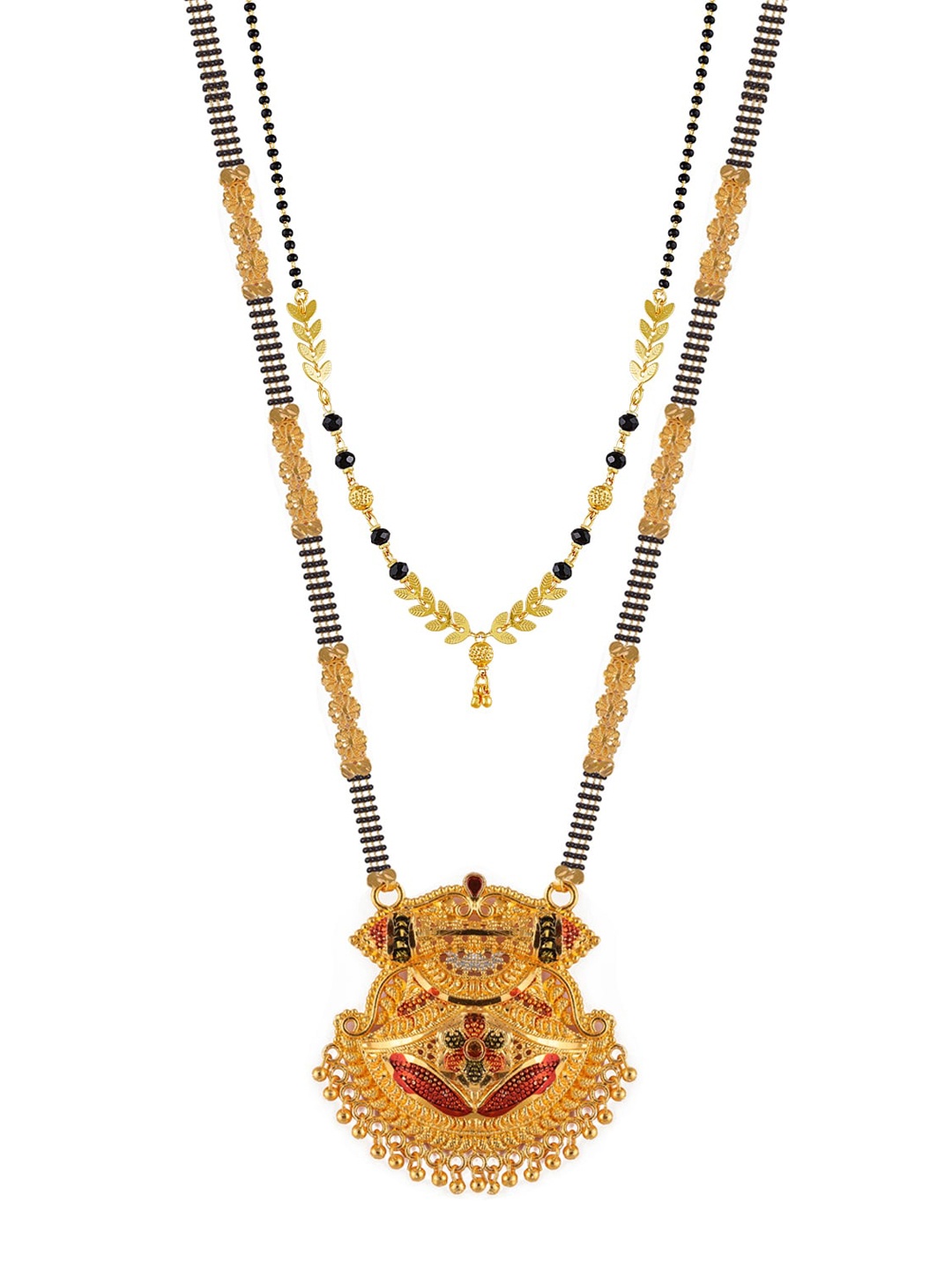 

Brandsoon Set Of 2 Gold-Plated Black & White Stone Studded & Beaded Mangalsutra