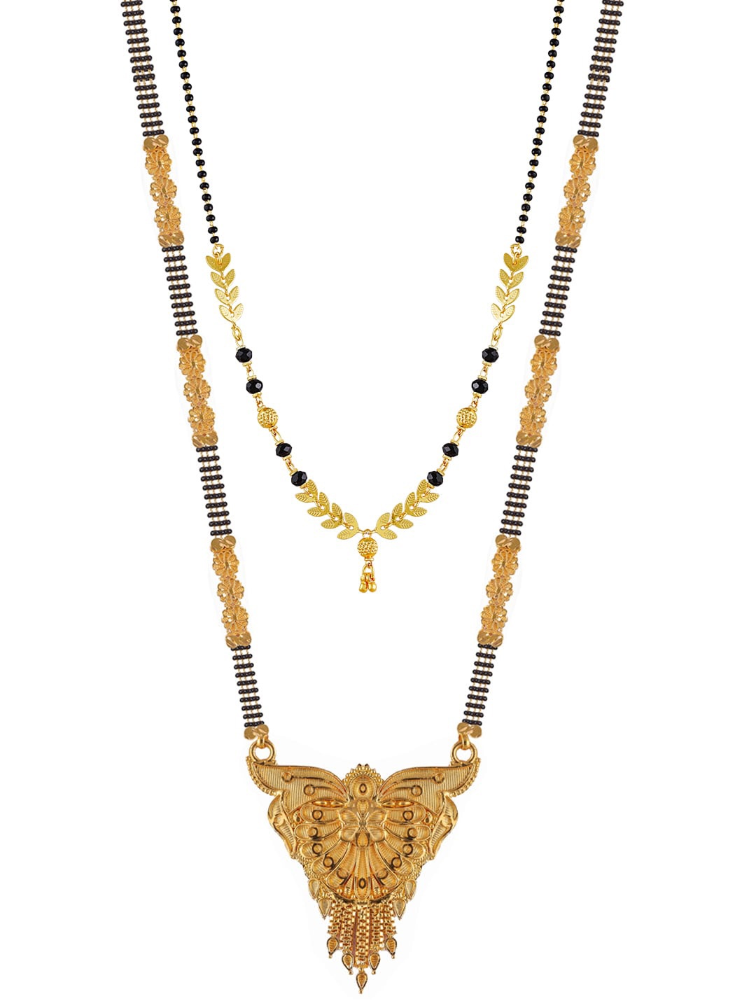 Brandsoon Set Of 2 Gold-Plated & Black Beaded Mangalsutra