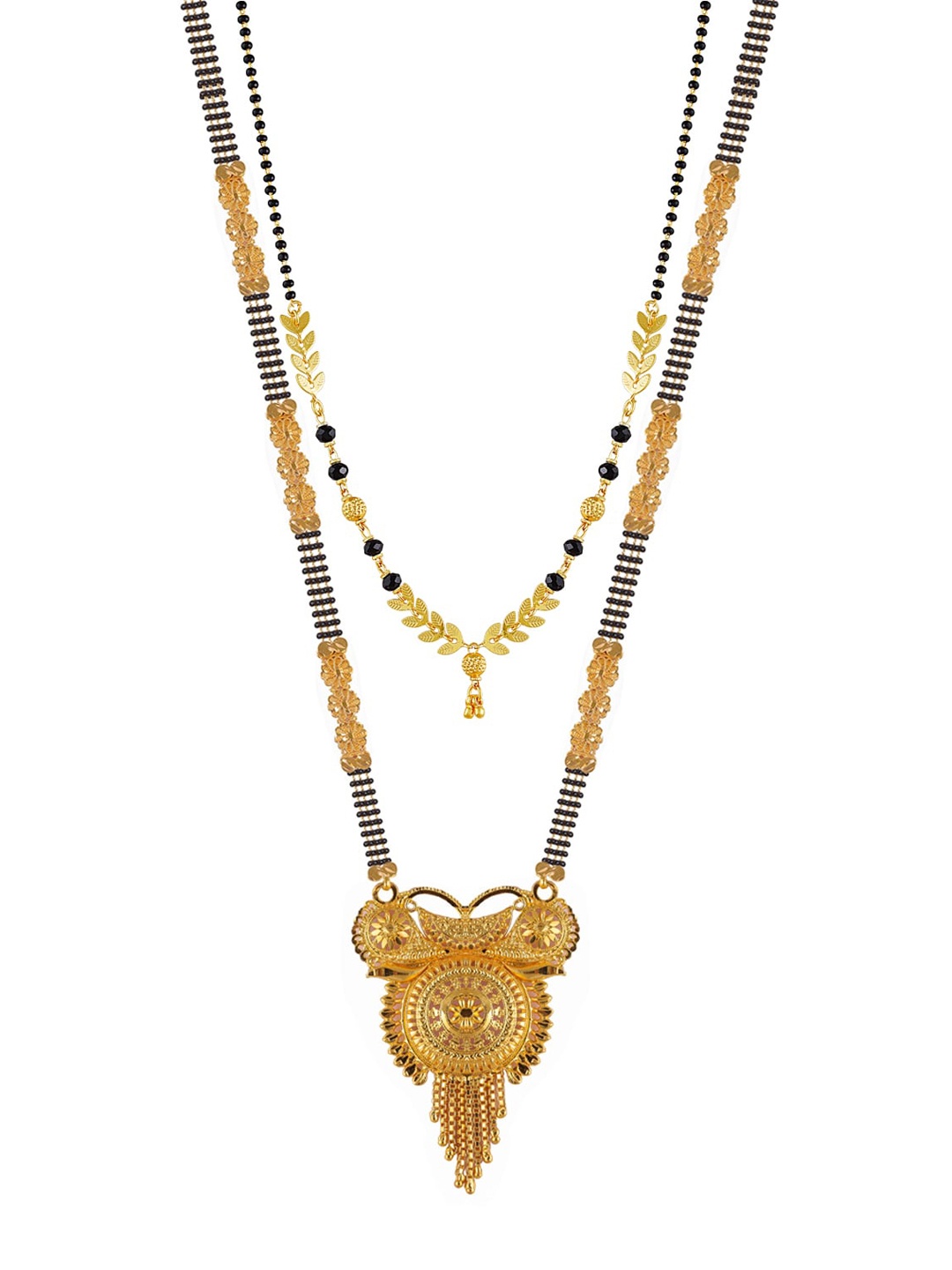 

Brandsoon Set Of 2 Gold-Plated Black & White Stone Studded & Beaded Mangalsutra