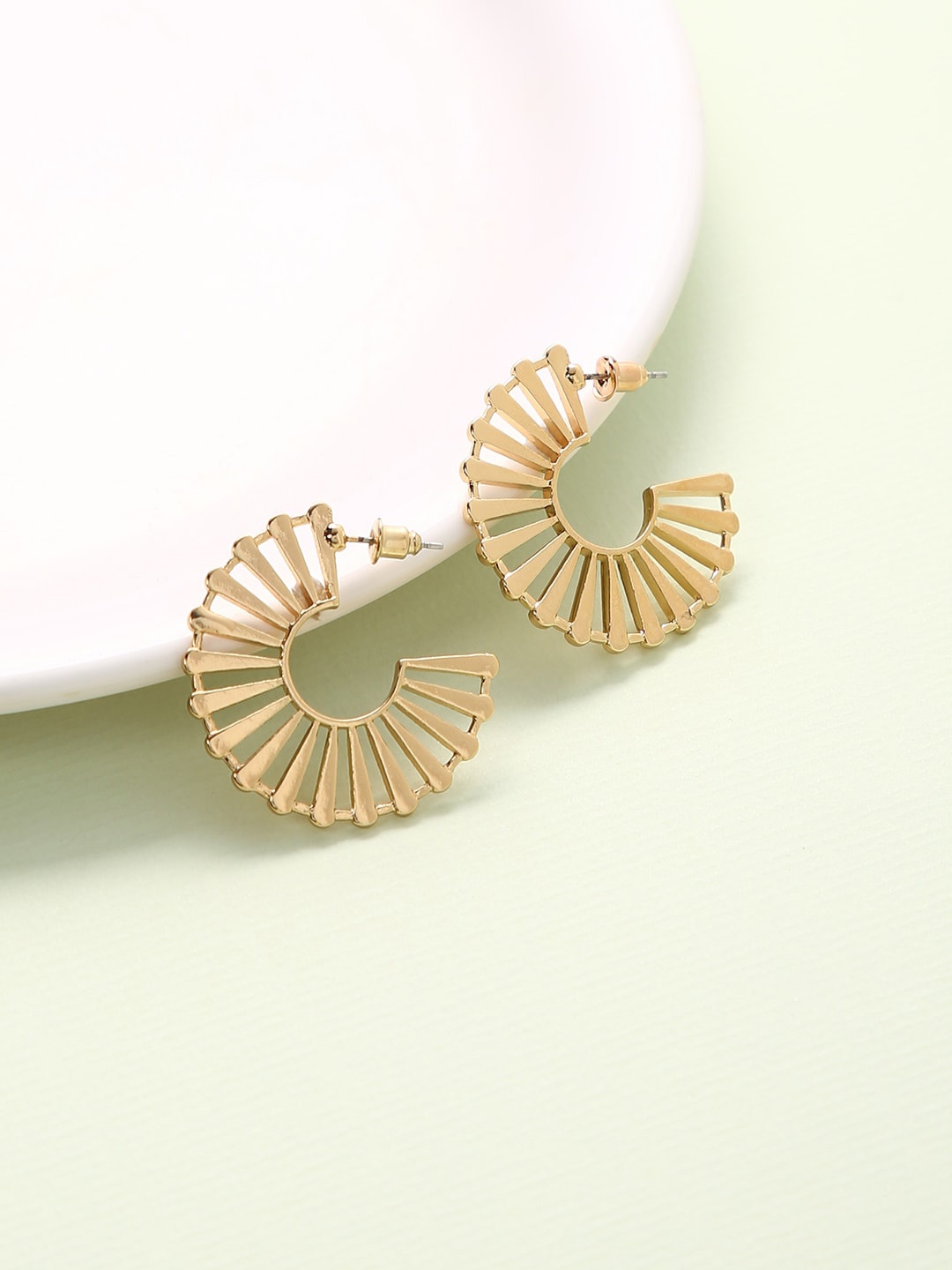 

Sepia Gold-Toned Contemporary Gold-Plated Half Hoop Earrings