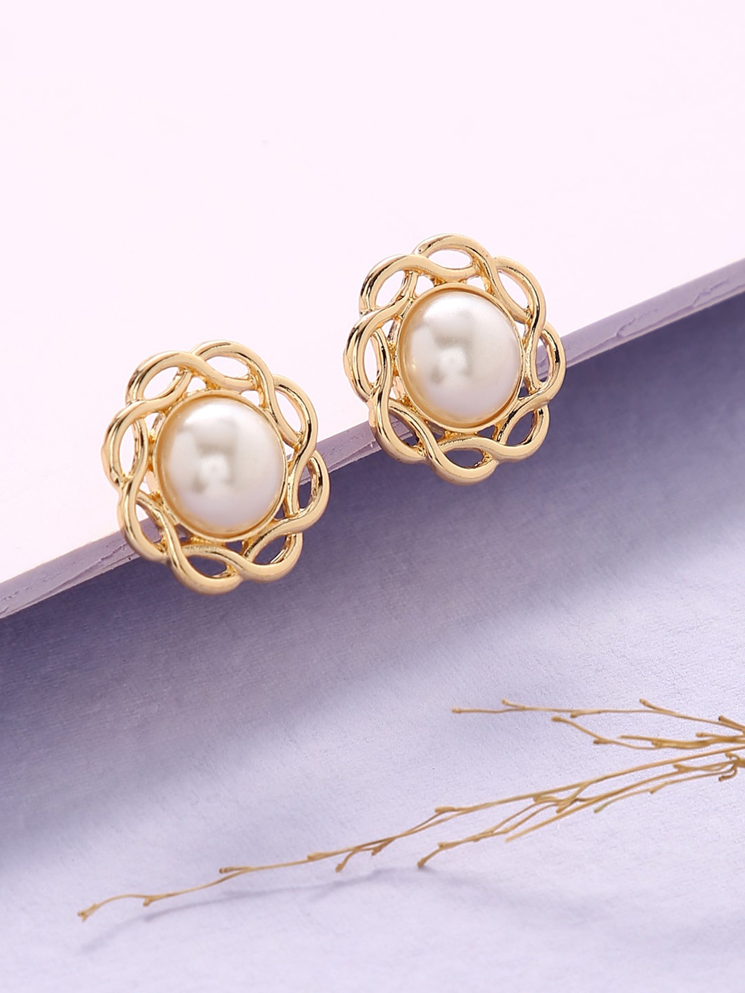 

Sepia Gold-Plated Pearl Beaded Contemporary Studs Earrings