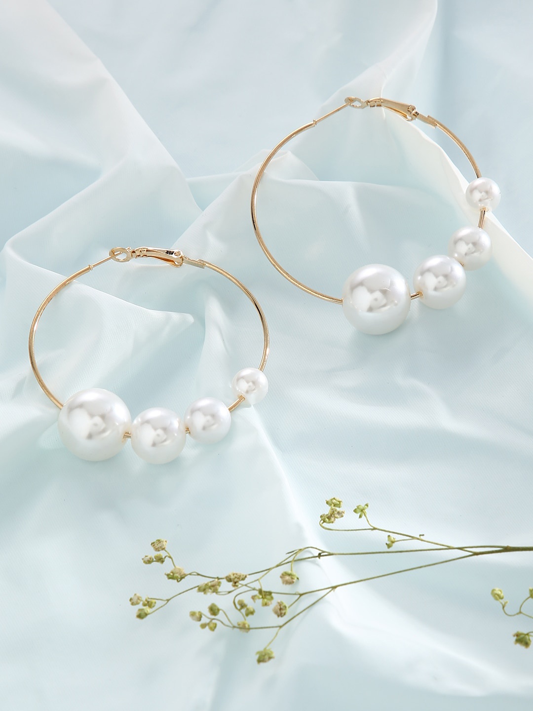 

Sepia Gold-Toned & White Circular Hoop Earrings