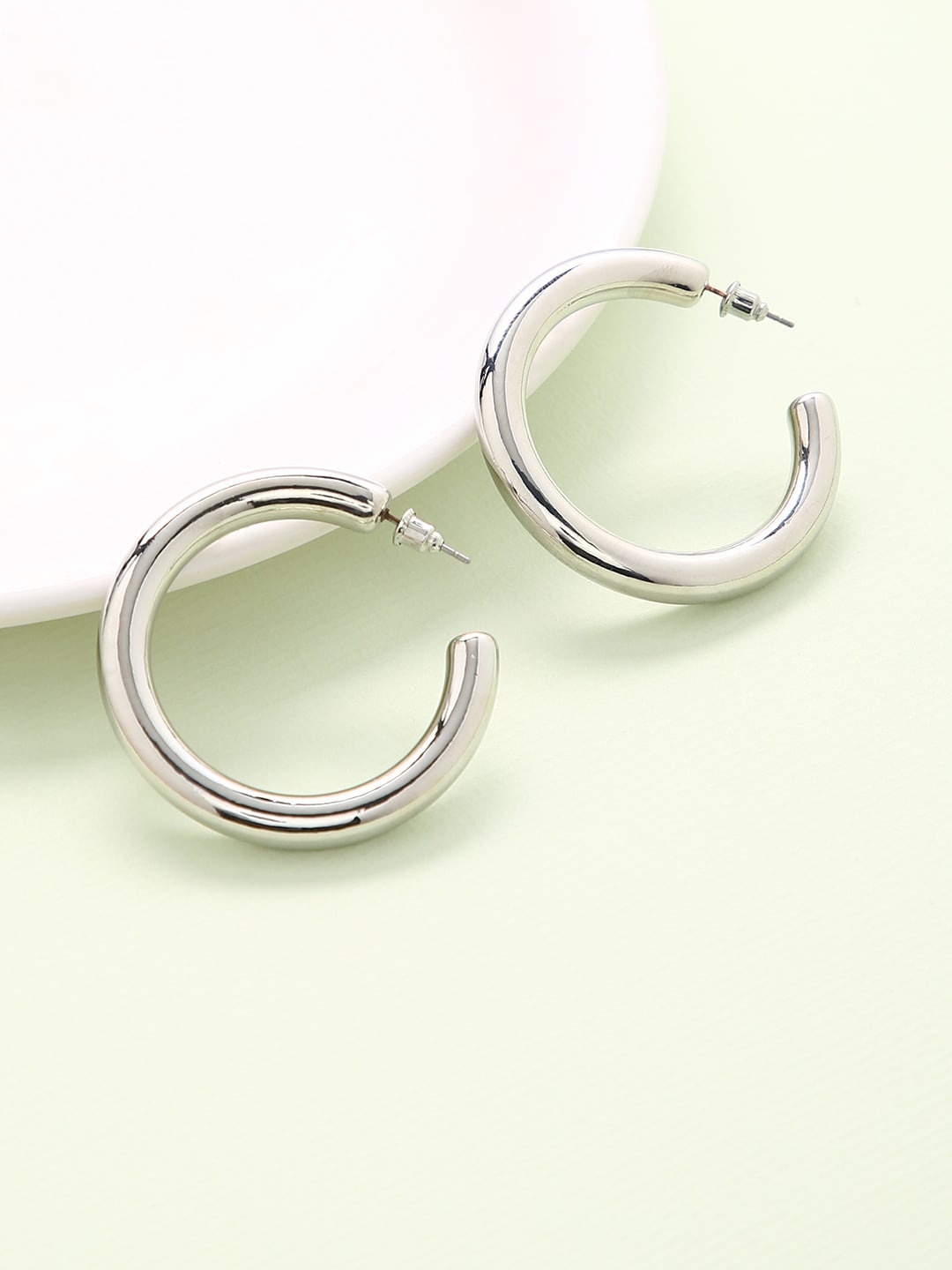 

Sepia Silver-Toned & Plated Contemporary Hoop Earrings