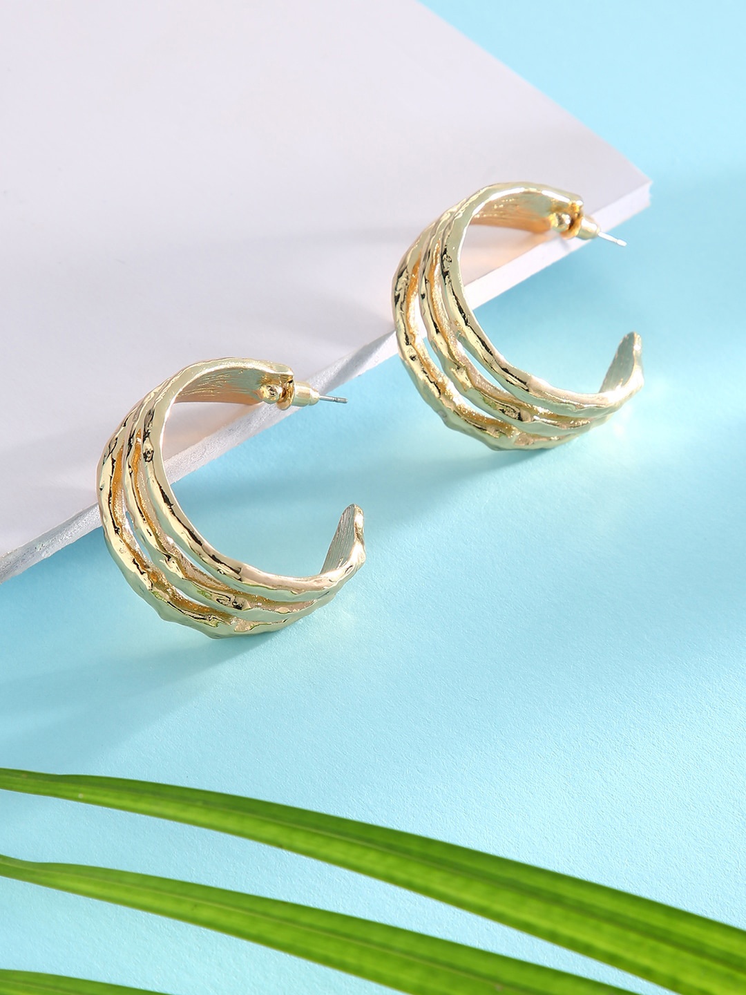 

Sepia Gold-Toned Contemporary Half Hoop Earrings
