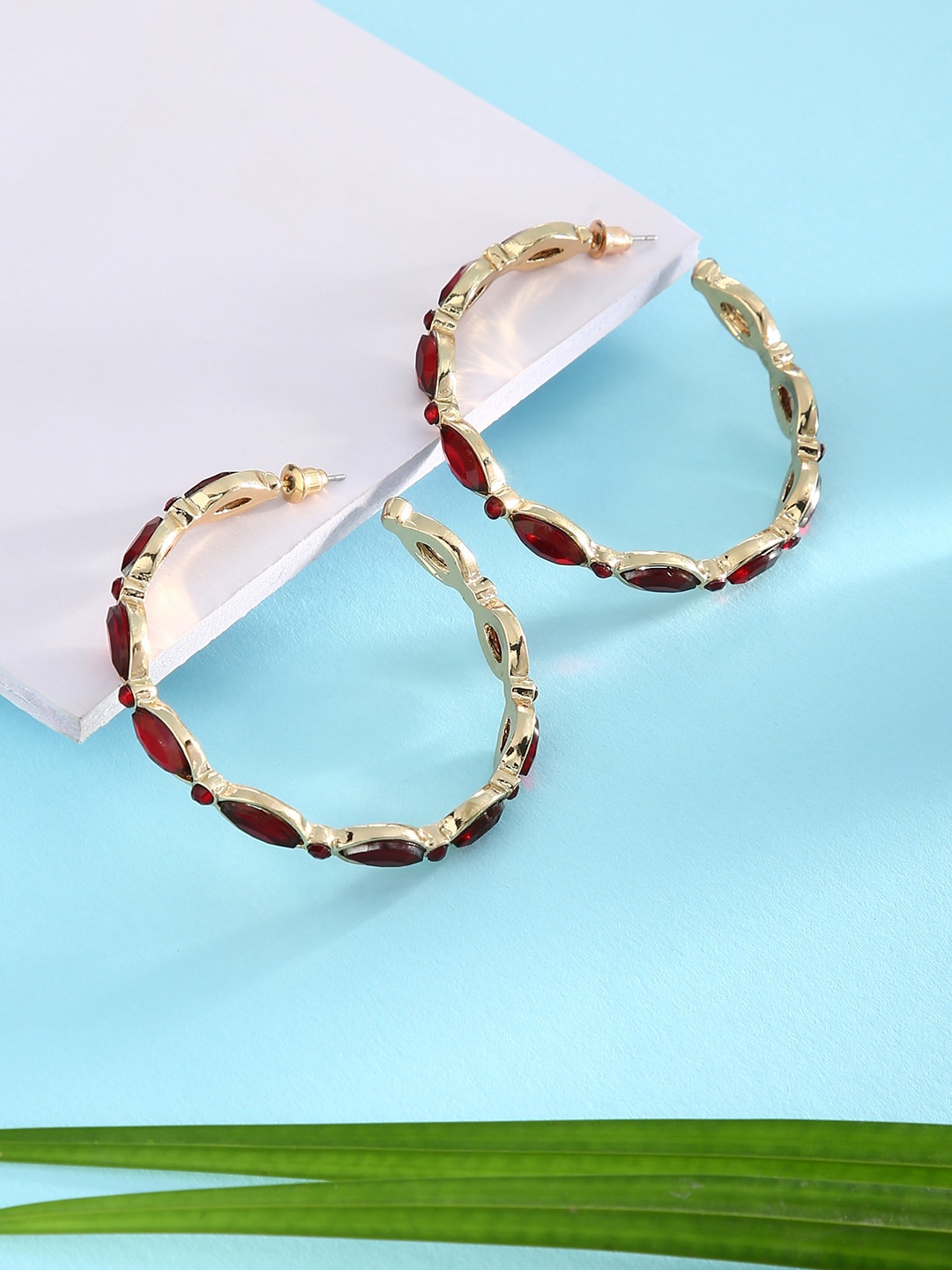 

Sepia Red Gold-Plated Contemporary Hoop Earrings