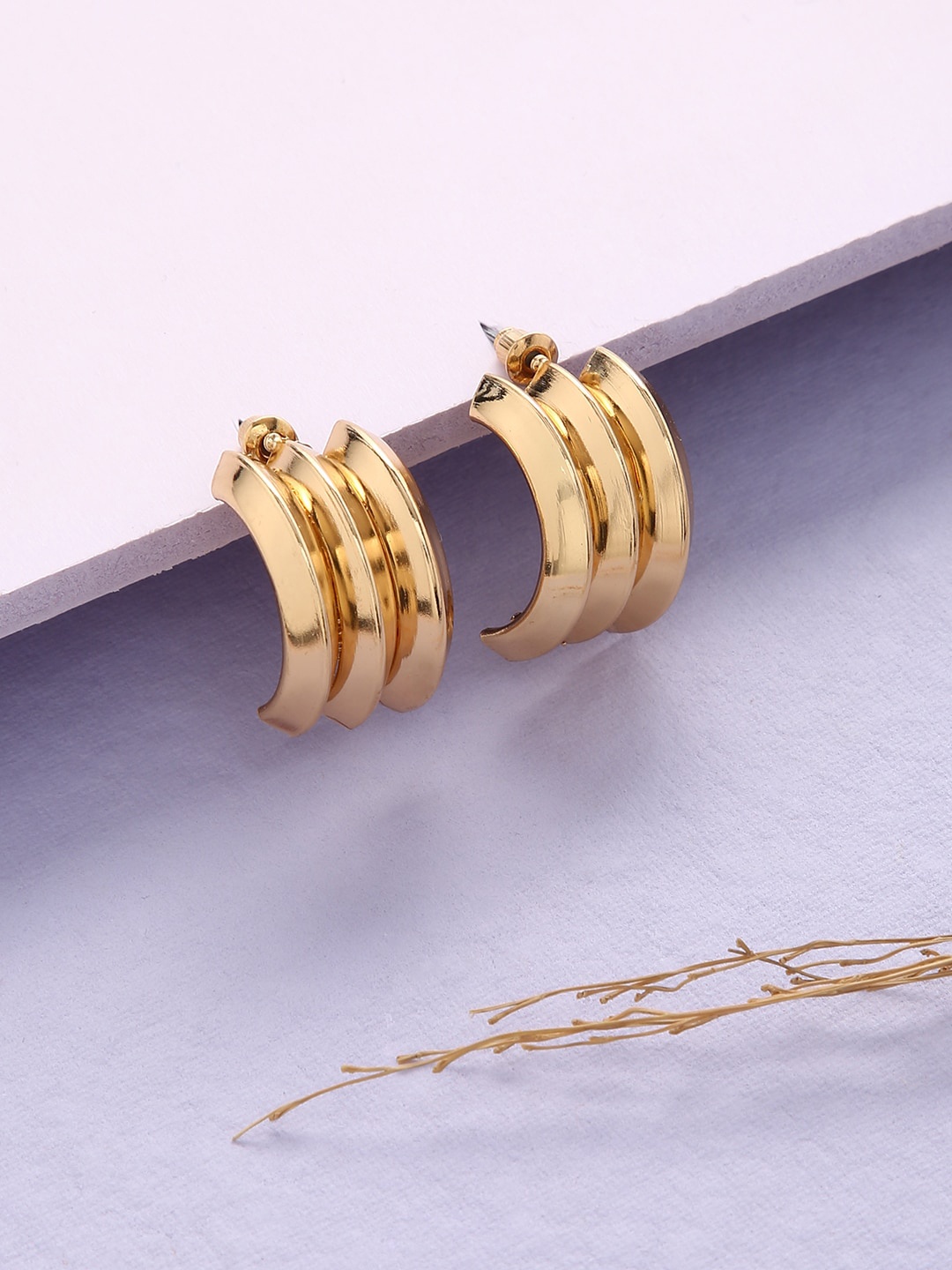 

Sepia Gold-Toned Contemporary Half Hoop Earrings