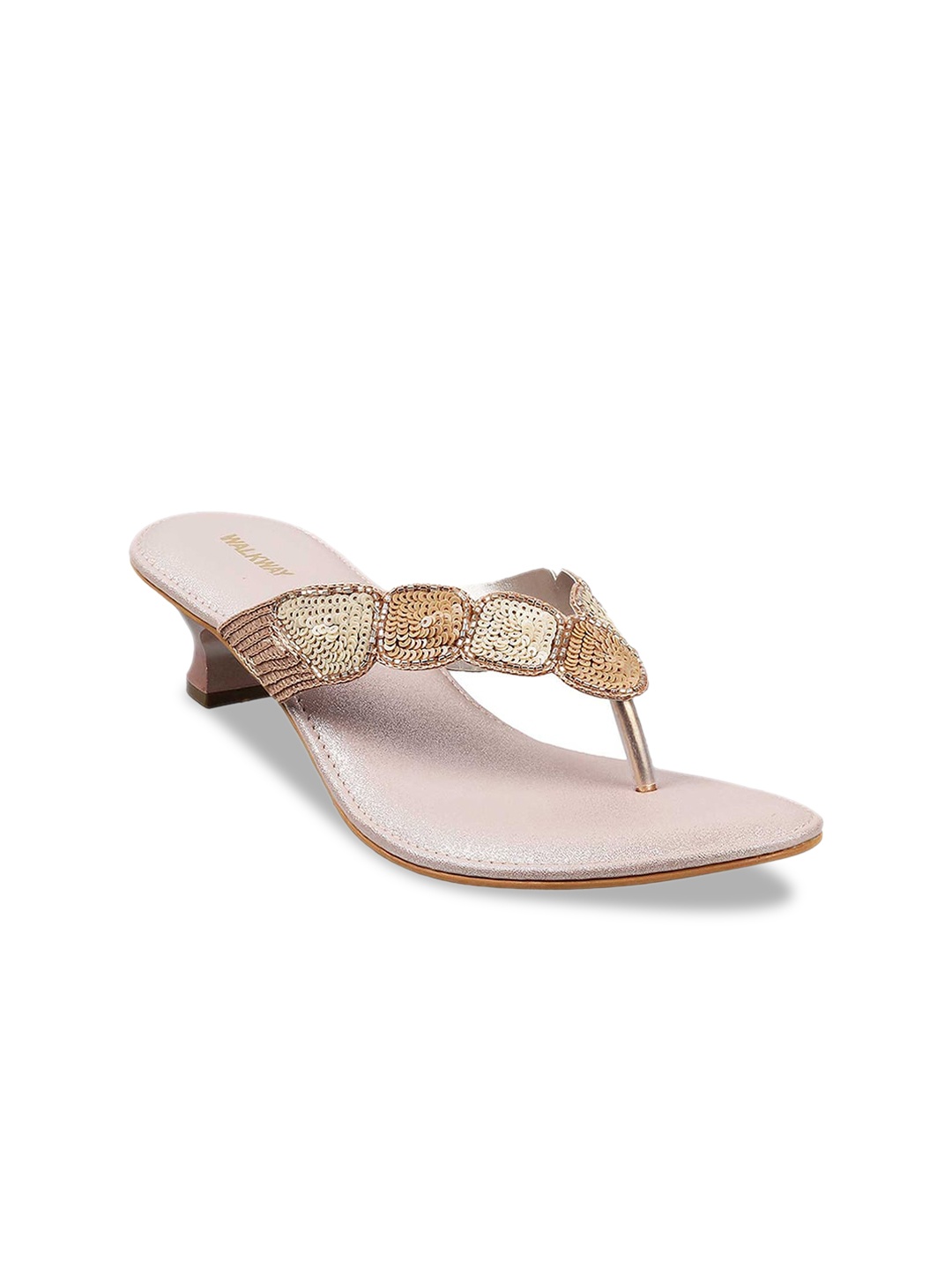 

WALKWAY by Metro Gold-Toned Embellished Kitten Heels