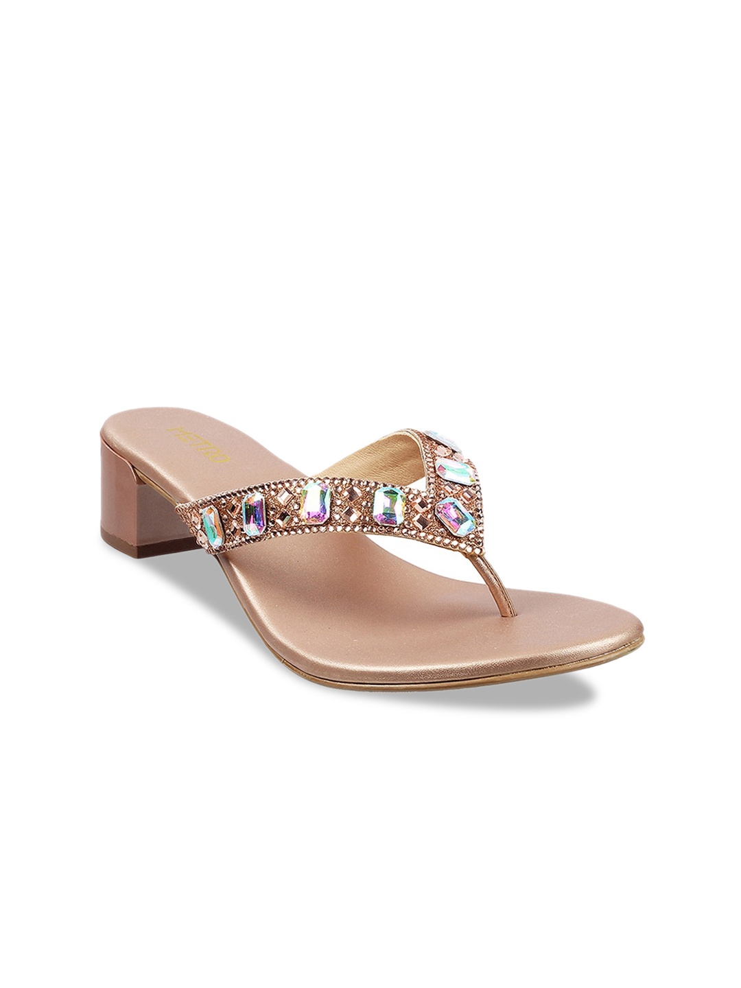 

Metro Gold-Toned Embellished Block Sandals