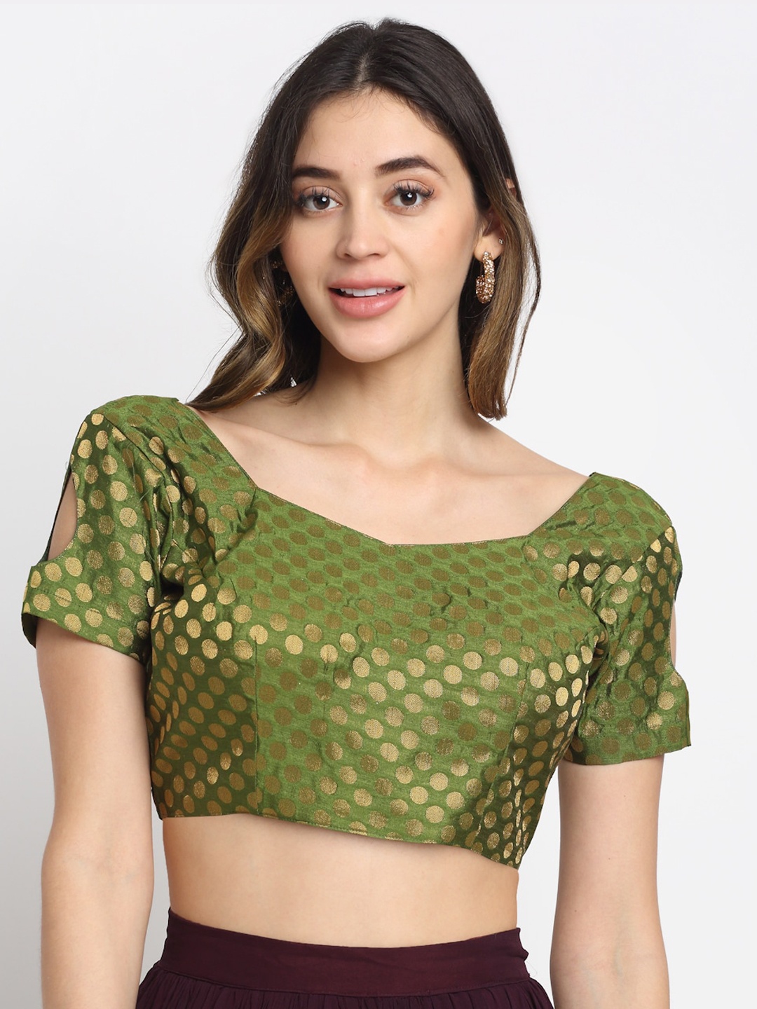 

Grancy Green & Gold-Coloured Printed Silk Saree Blouse
