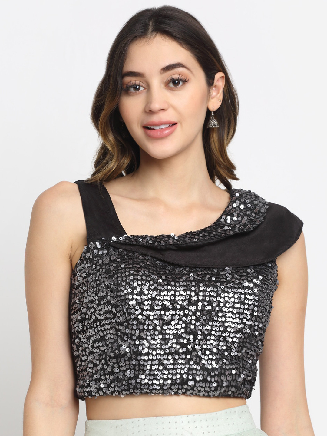 

Grancy Women Black Embellished Velvet Saree Blouse