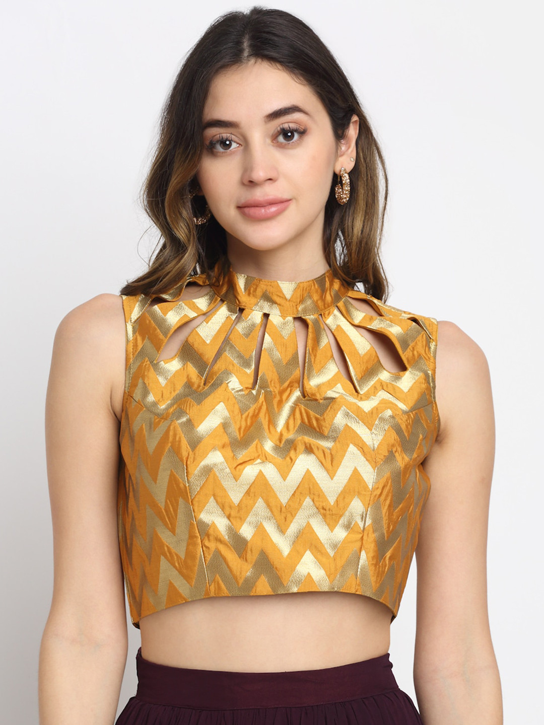 

Grancy Women Yellow Printed Silk Saree Blouse