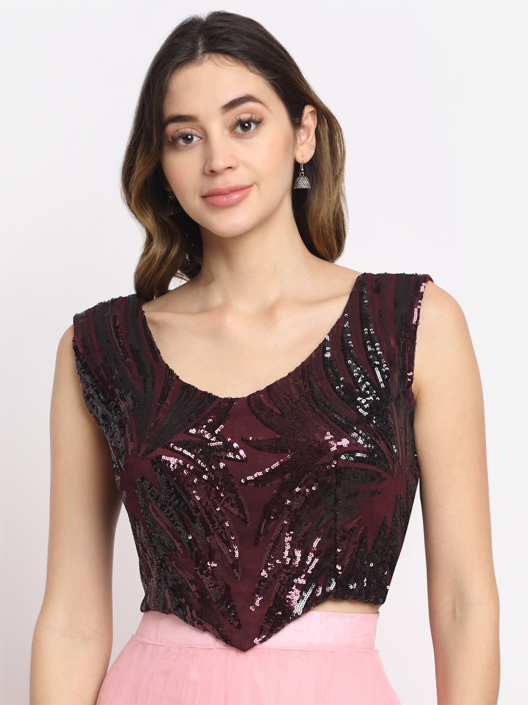 

Grancy Violet & Black Embellished Round Neck Saree Blouse