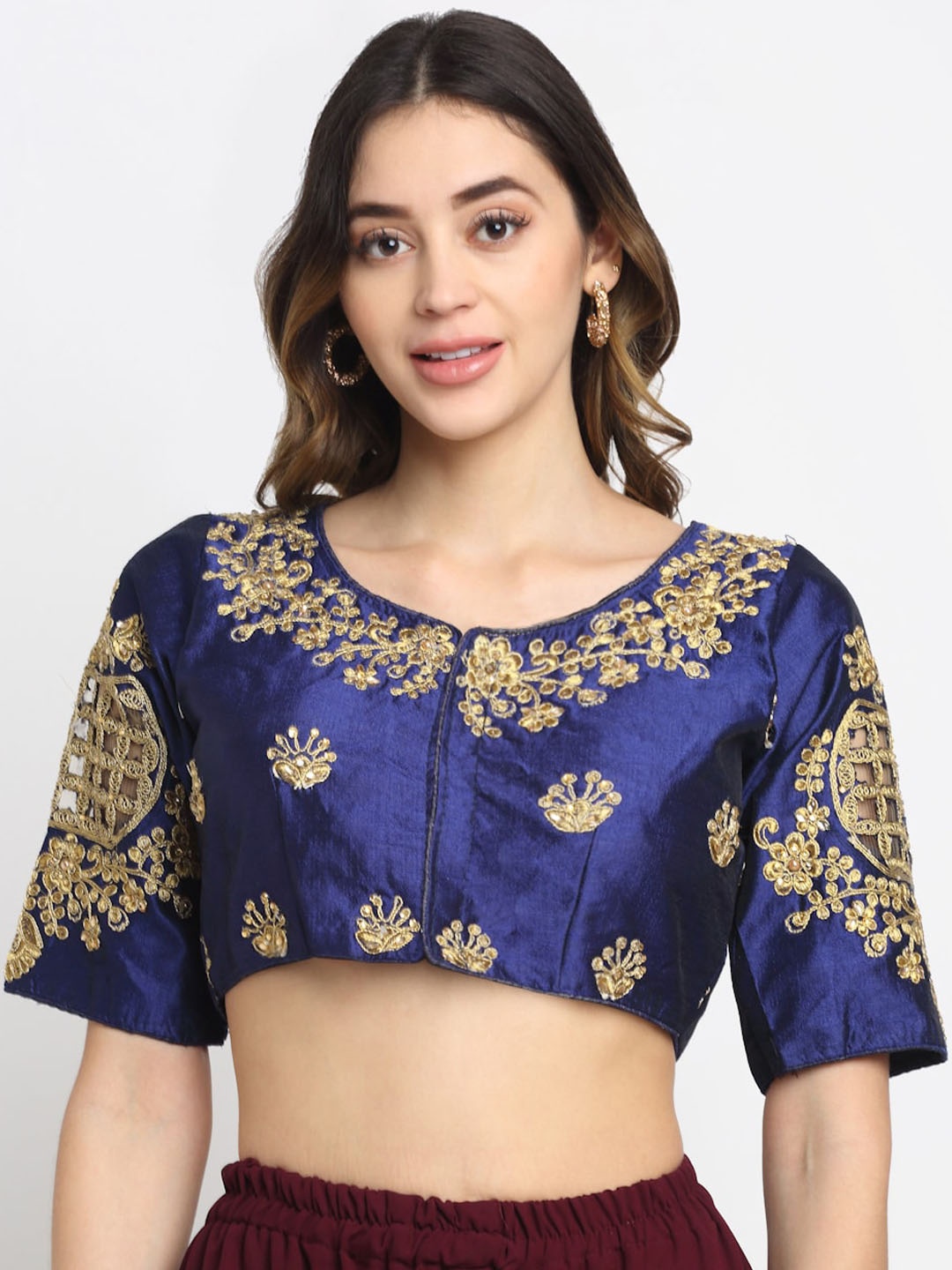 

Grancy Women Blue Embroidered Saree Blouse