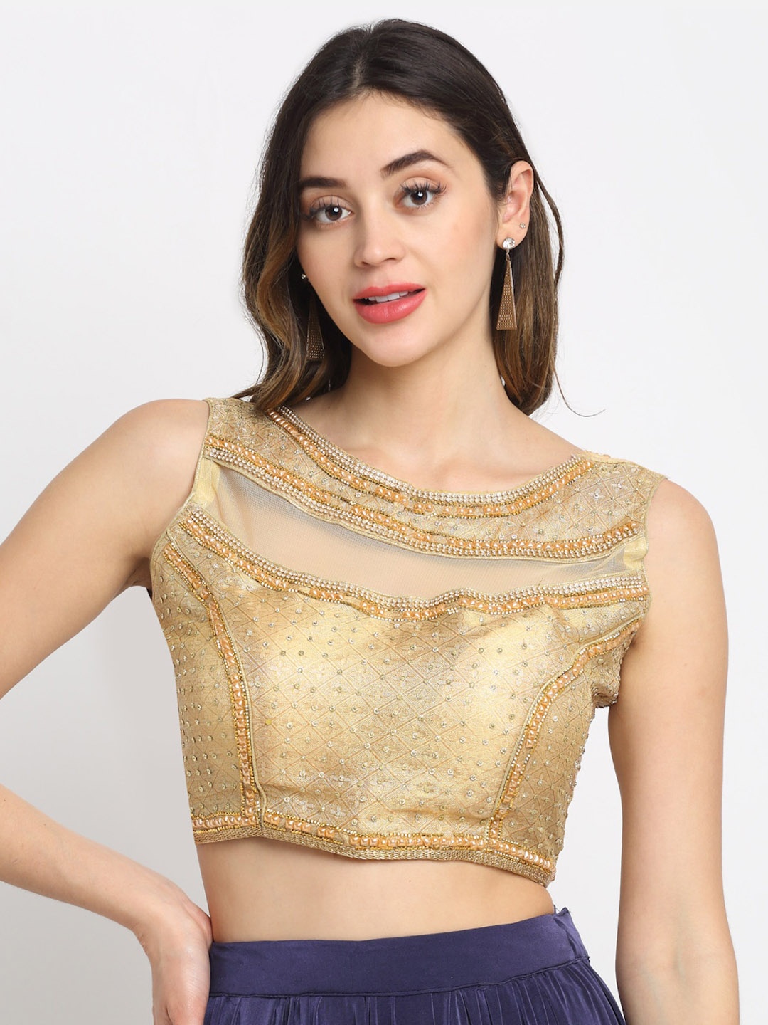 

Grancy Women Gold- Coloured Embellished Saree Blouse