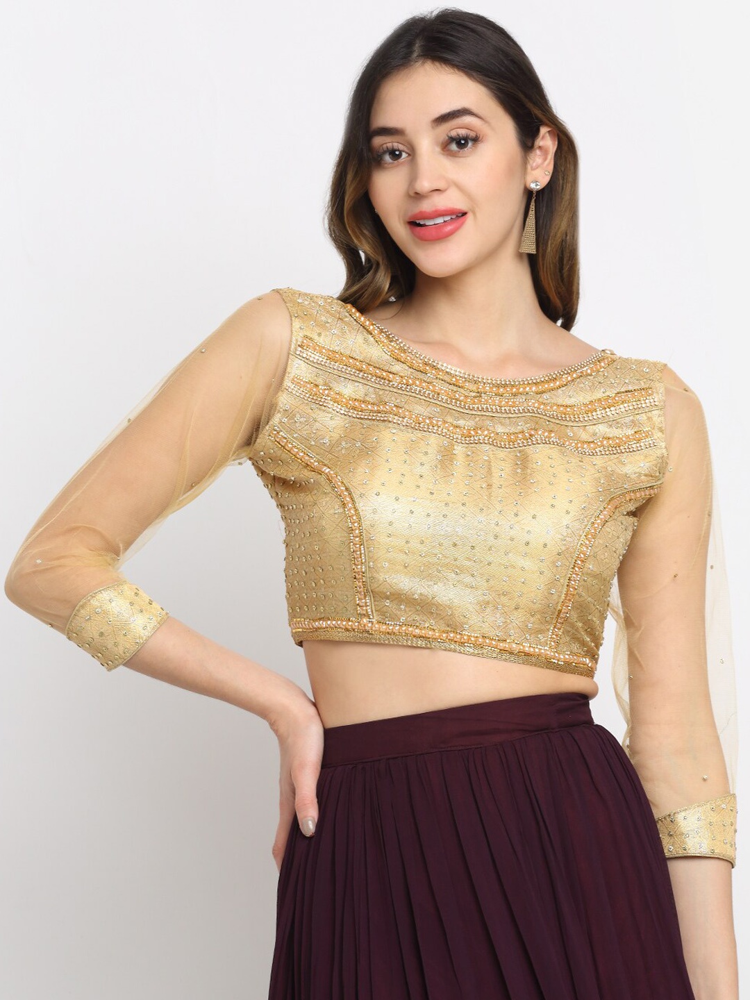

Grancy Women Gold-Colored Embroidered Saree Blouse