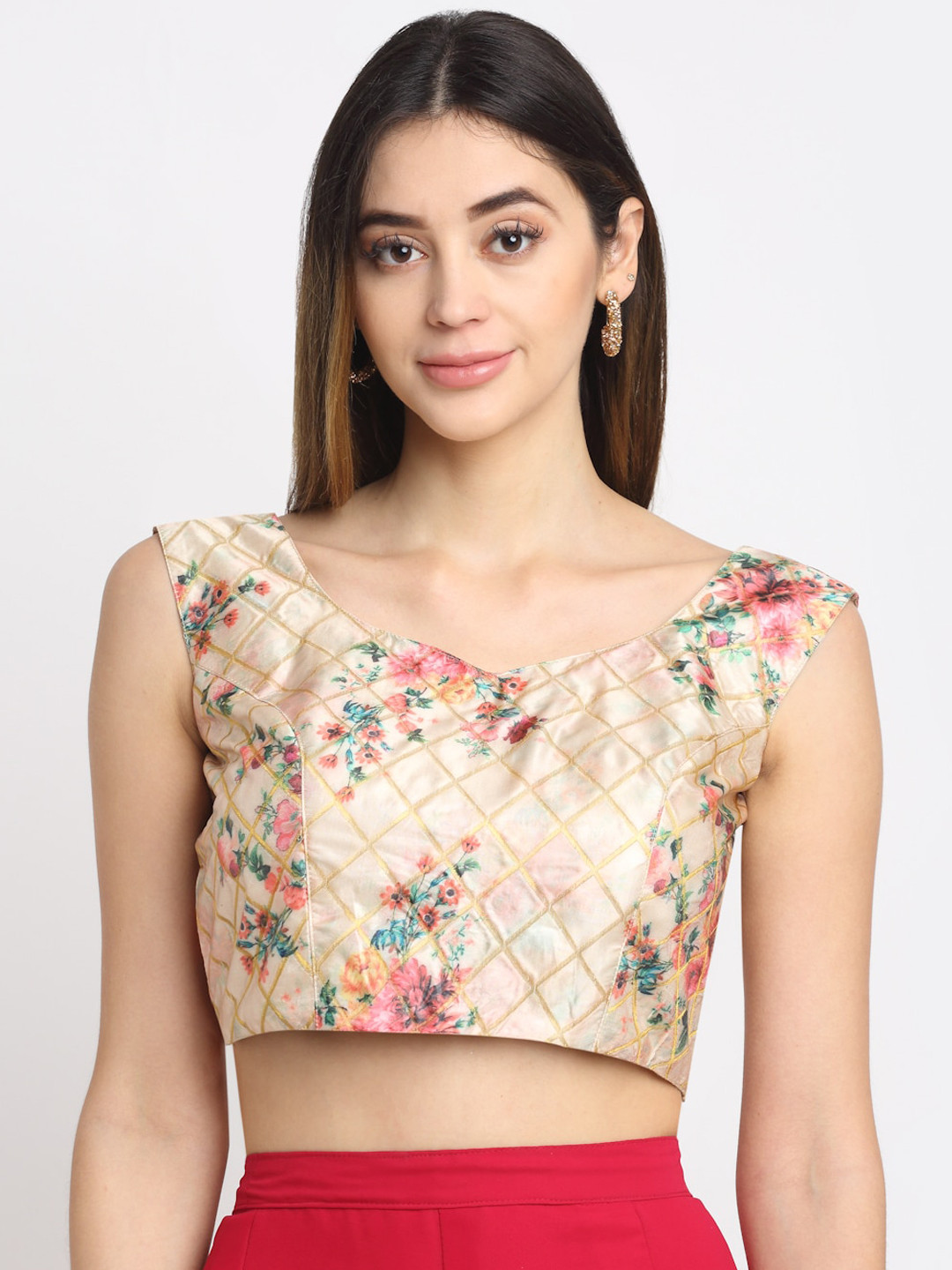 

Grancy Women Multi-Coloured Printed Brocade Saree Blouse