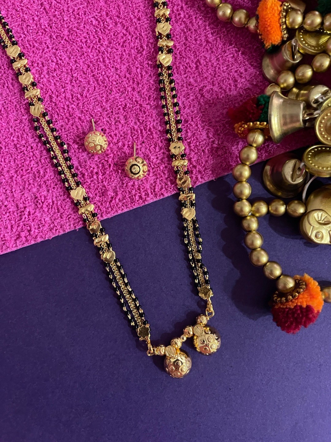 

Digital Dress Room Gold Plated & Black Beaded Mangalsutra Set