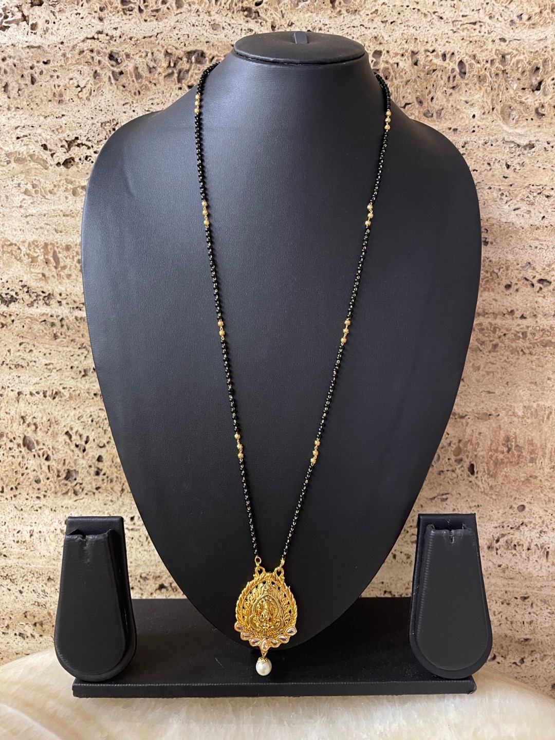 

Digital Dress Room Gold-Plated Black Stones & Beaded Mangalsutra