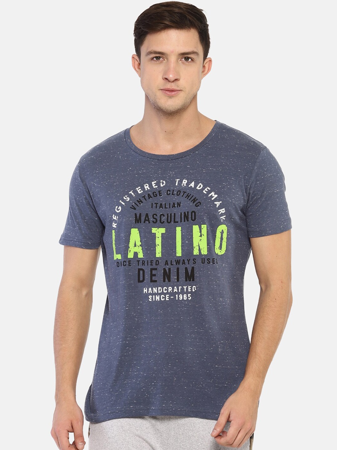 Masculino Latino Men Blue Typography Printed T-shirt