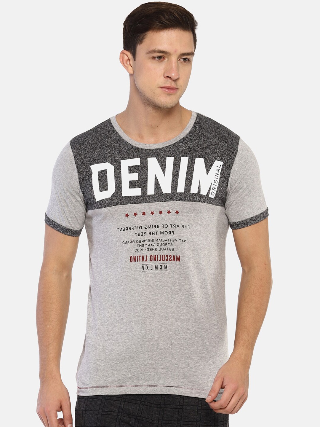 Masculino Latino Men Grey Typography Printed T-shirt