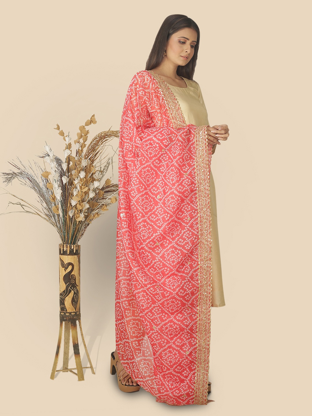 

Sanwara Pink & White Woven Design Organza Dupatta