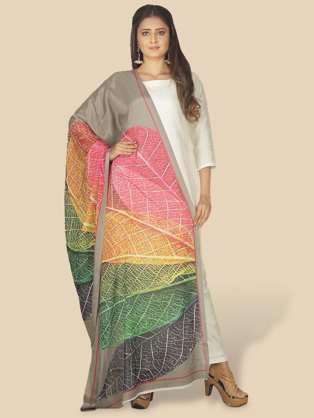 

Sanwara Red & Green Ethnic Motifs Printed Tusser Silk Dupatta