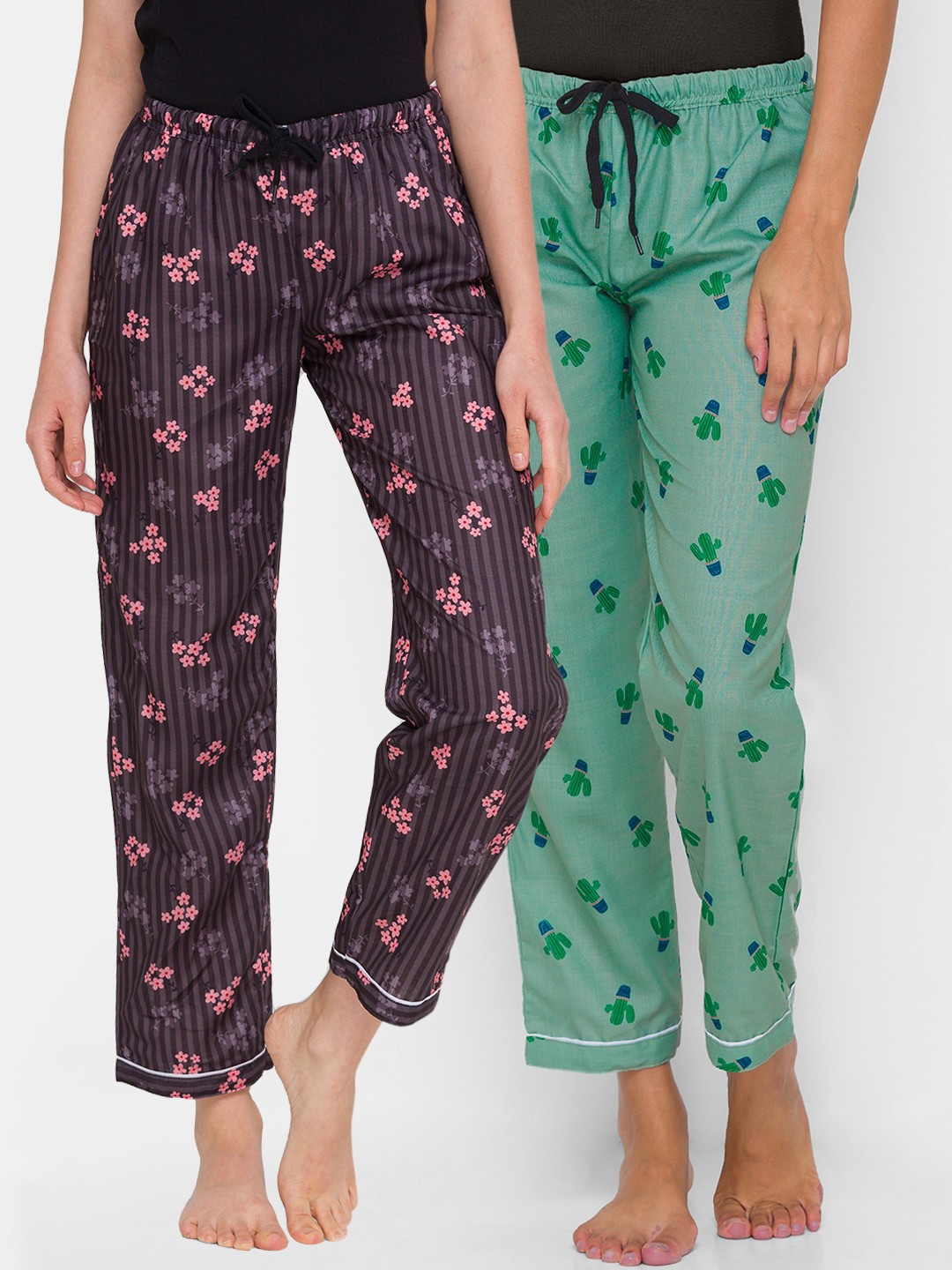 

FashionRack Women Pack of 2 Brown & Pink Printed Lounge Pants