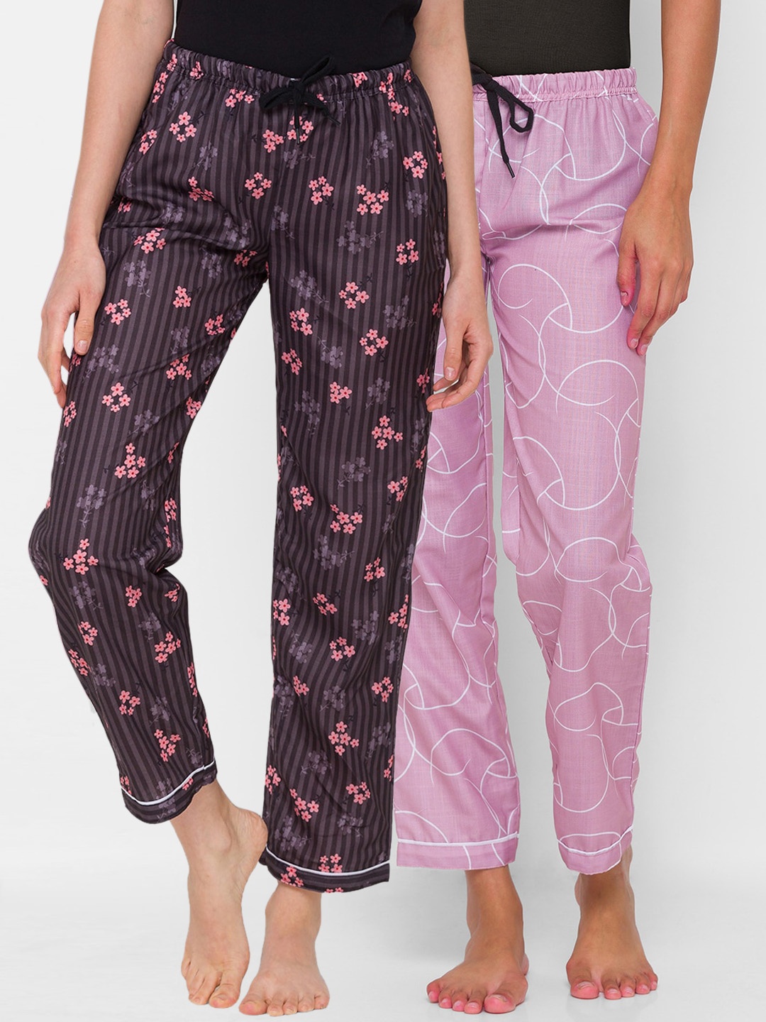 

FashionRack Women Pink & Brown Pack of 2 Cotton Lounge Pants