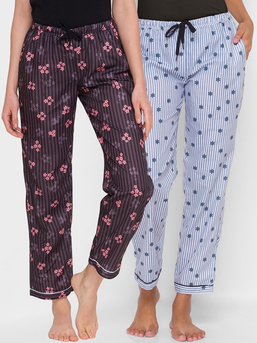 

FashionRack Woman Pack of 2 Brown-Multi 100% Cotton Striped Lounge Pants