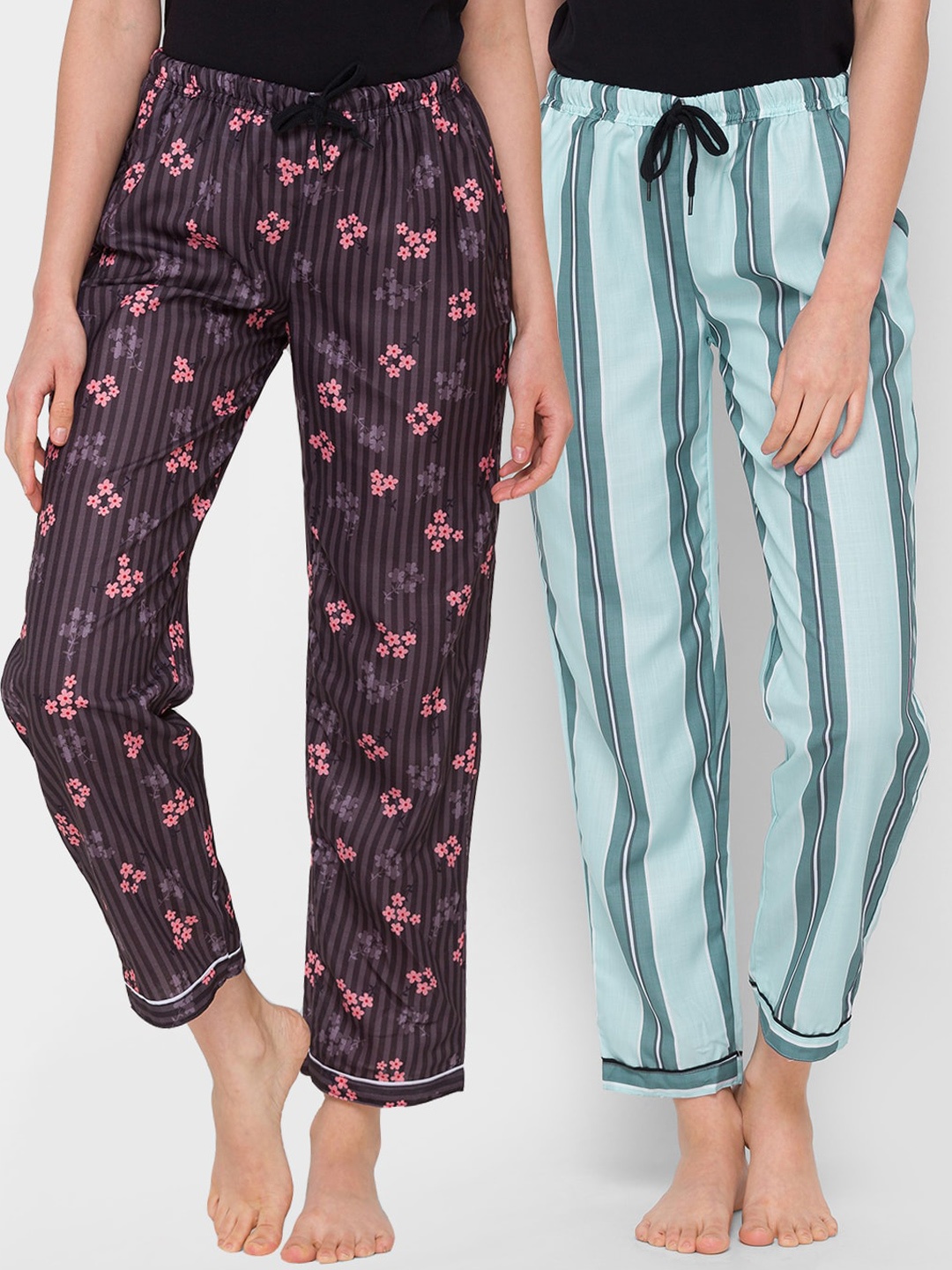 

FashionRack Women Pack of 2 Brown & Green Cotton Lounge Pants
