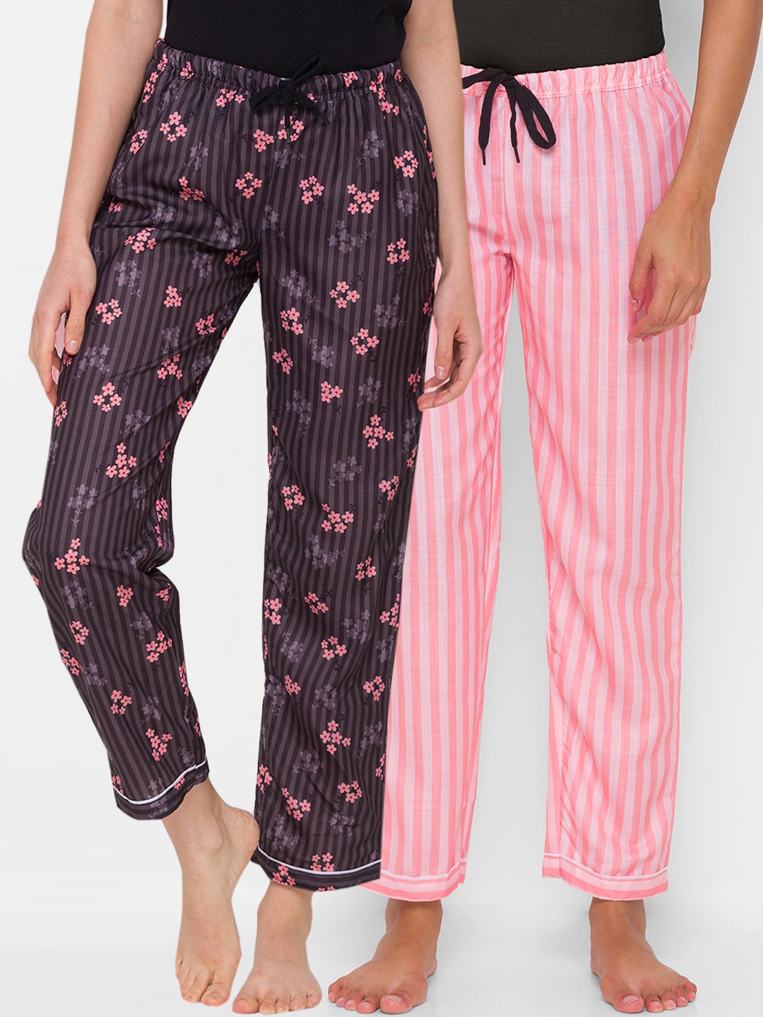 

FashionRack Women Brown & Pink Set Of 2 Printed Cotton Lounge Pants