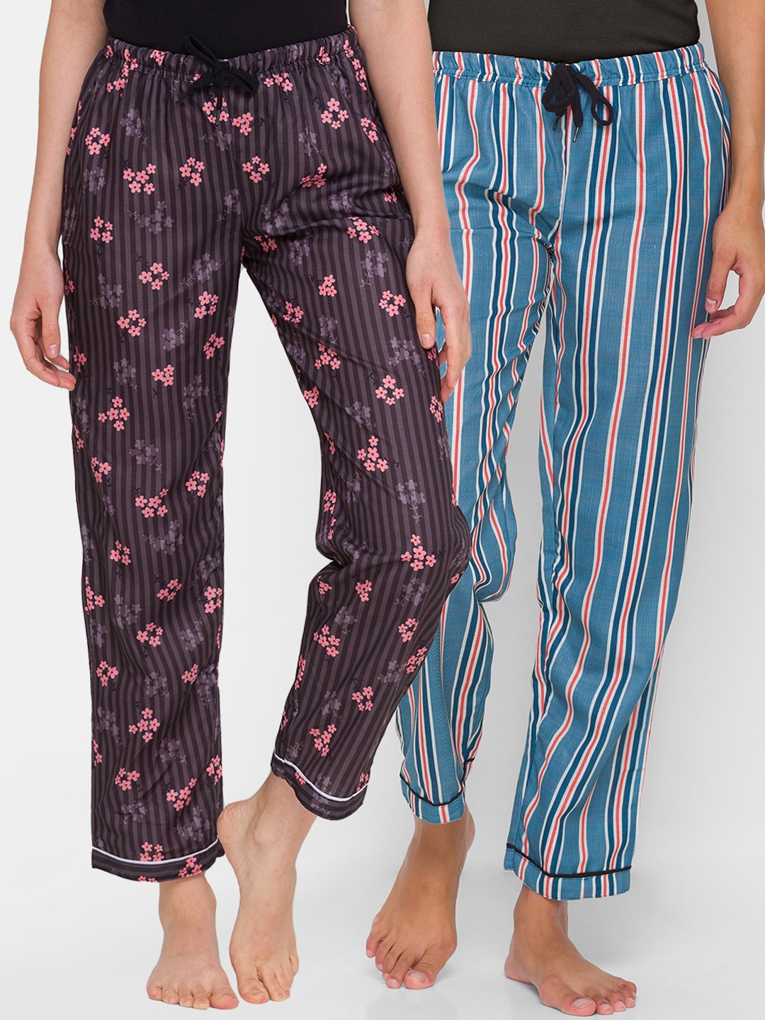 

FashionRack Women Pack of 2 Blue & Brown Cotton Lounge Pants