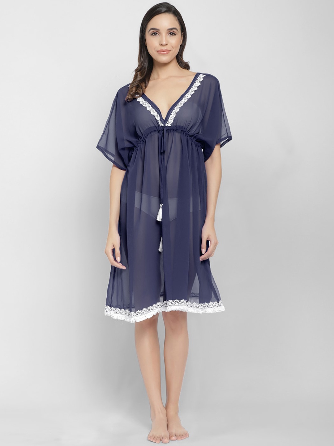

MIRCHI FASHION Women Blue Flared Sleeves Thread Work Kurta