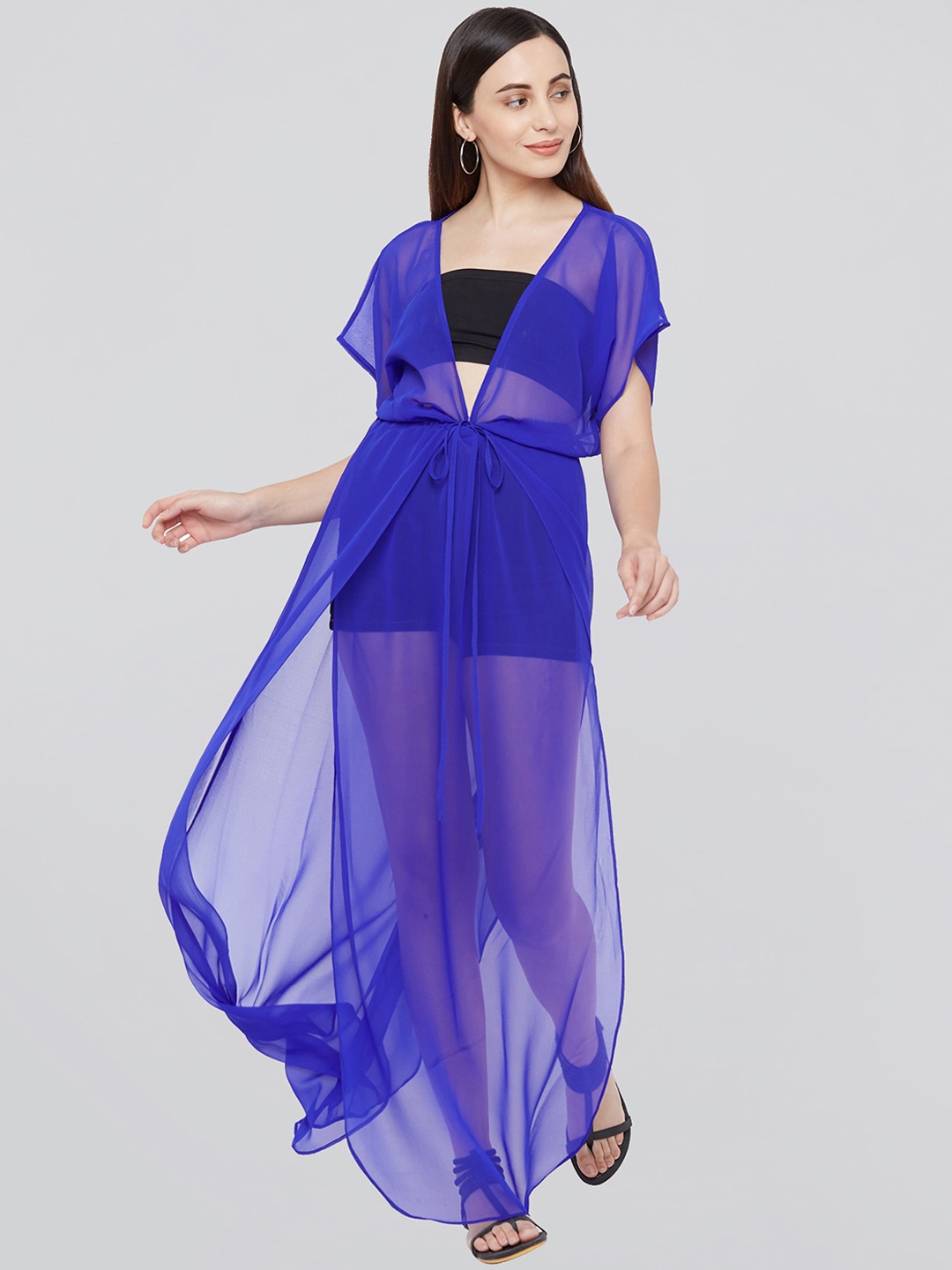 

MIRCHI FASHION Women Blue Extended Sleeves Georgette Kaftan Kurta
