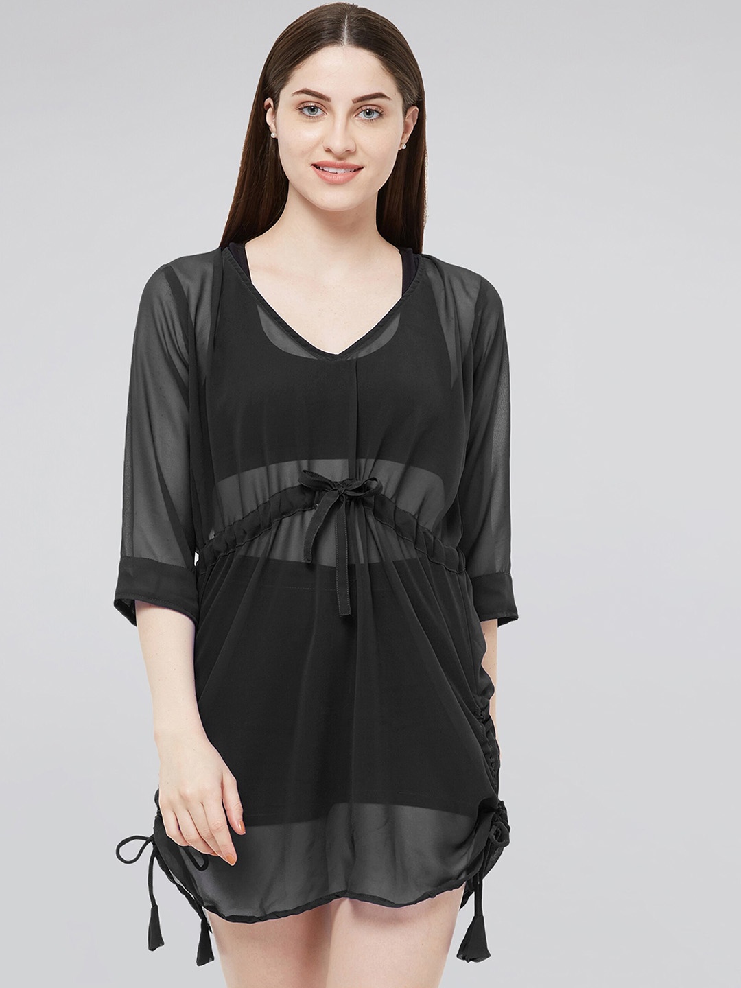 

MIRCHI FASHION Women Printed Swim Cover Up Dress, Black