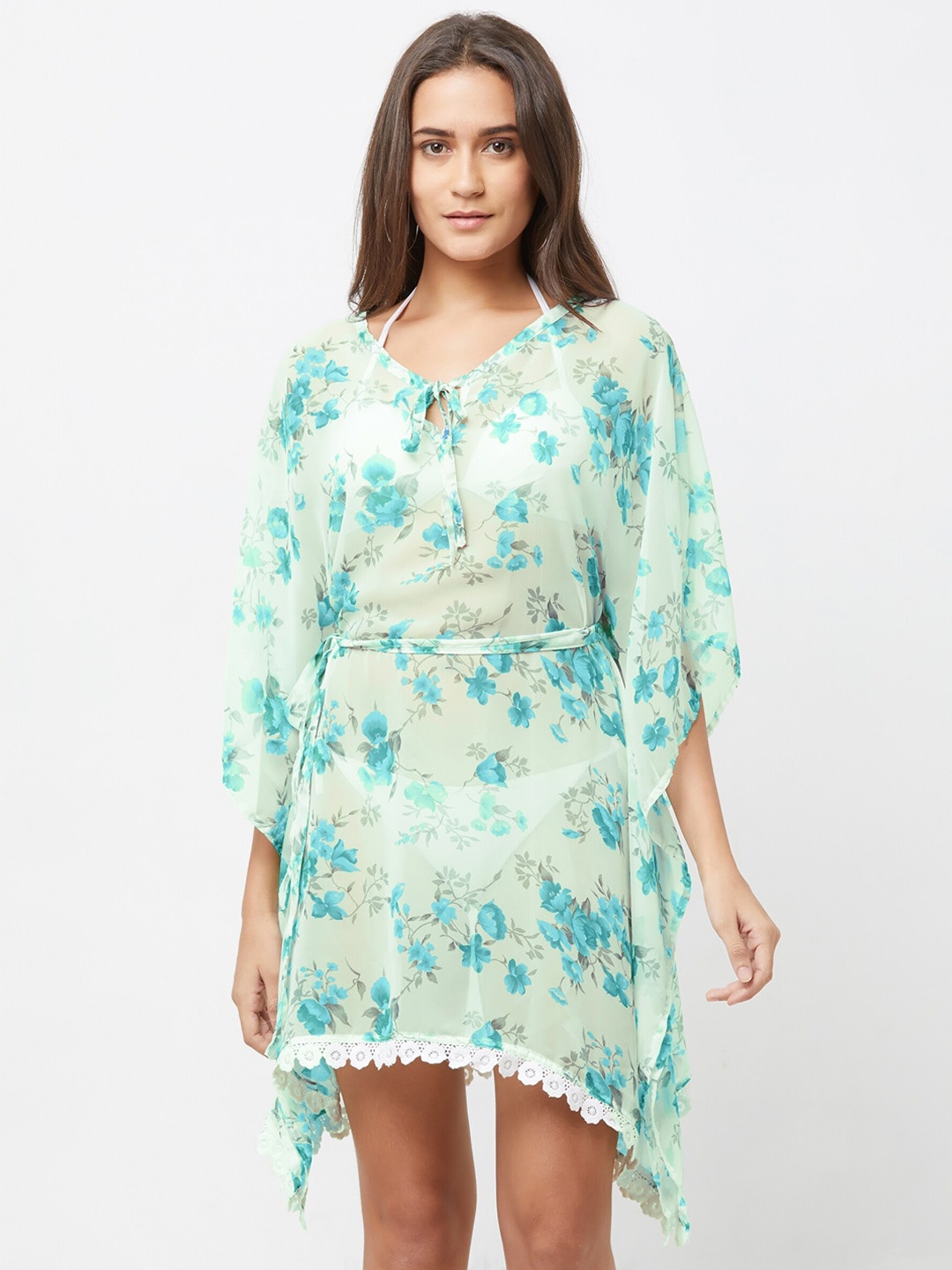 

MIRCHI FASHION Women Printed Georgette Kaftan Swimwear Cover Up Dress, Off white