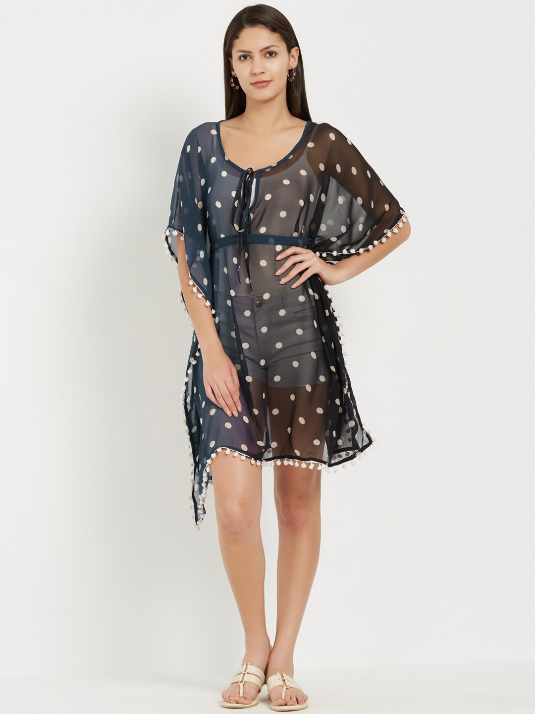 

MIRCHI FASHION Women Black Floral Printed Flared Sleeves Georgette Kaftan