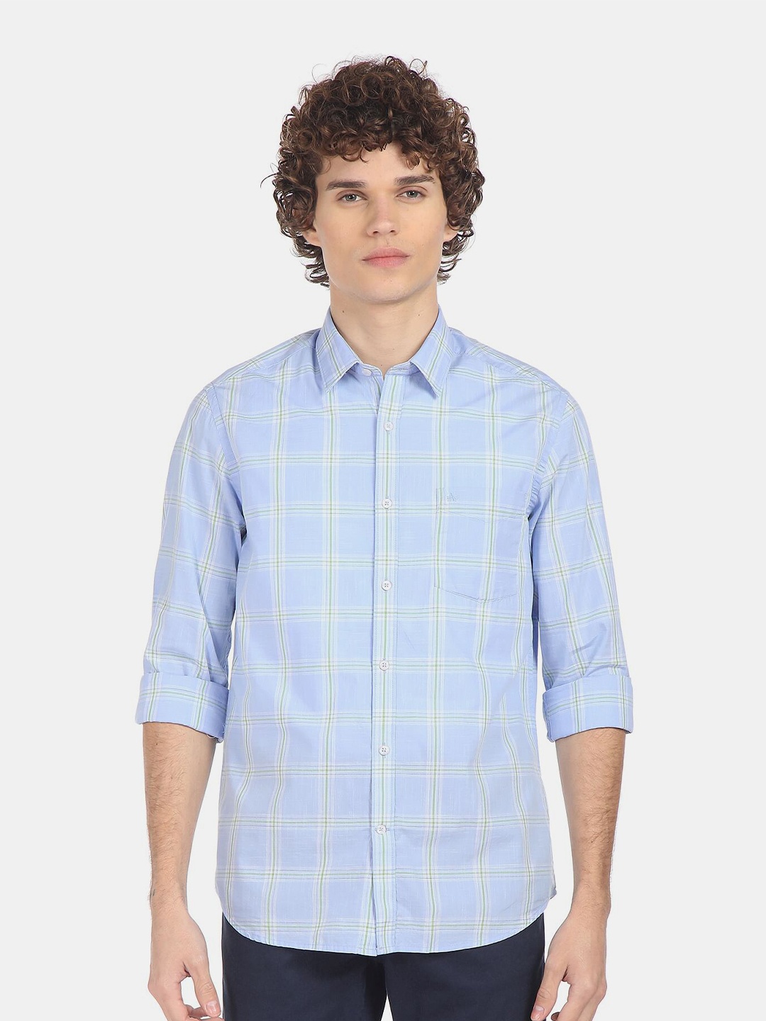 

Arrow Men Blue Checked Regular-Fit Pure Cotton Casual Shirt