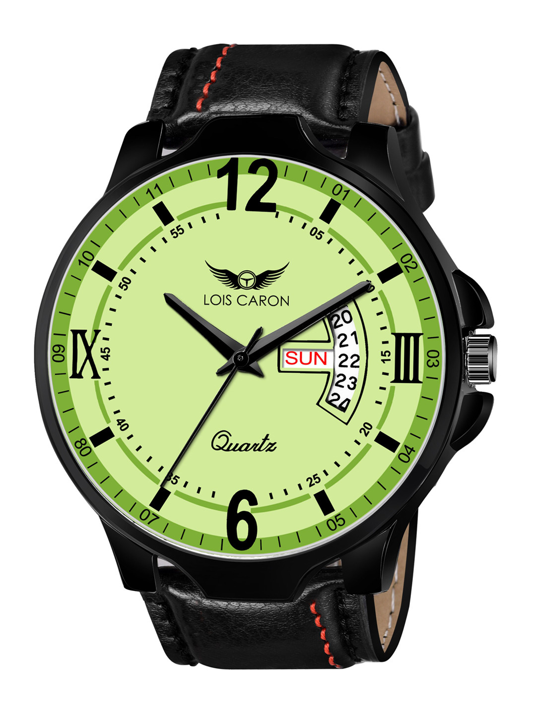 

LOIS CARON Men Green Dial & Black Leather Straps Analogue Watch MLC-8267