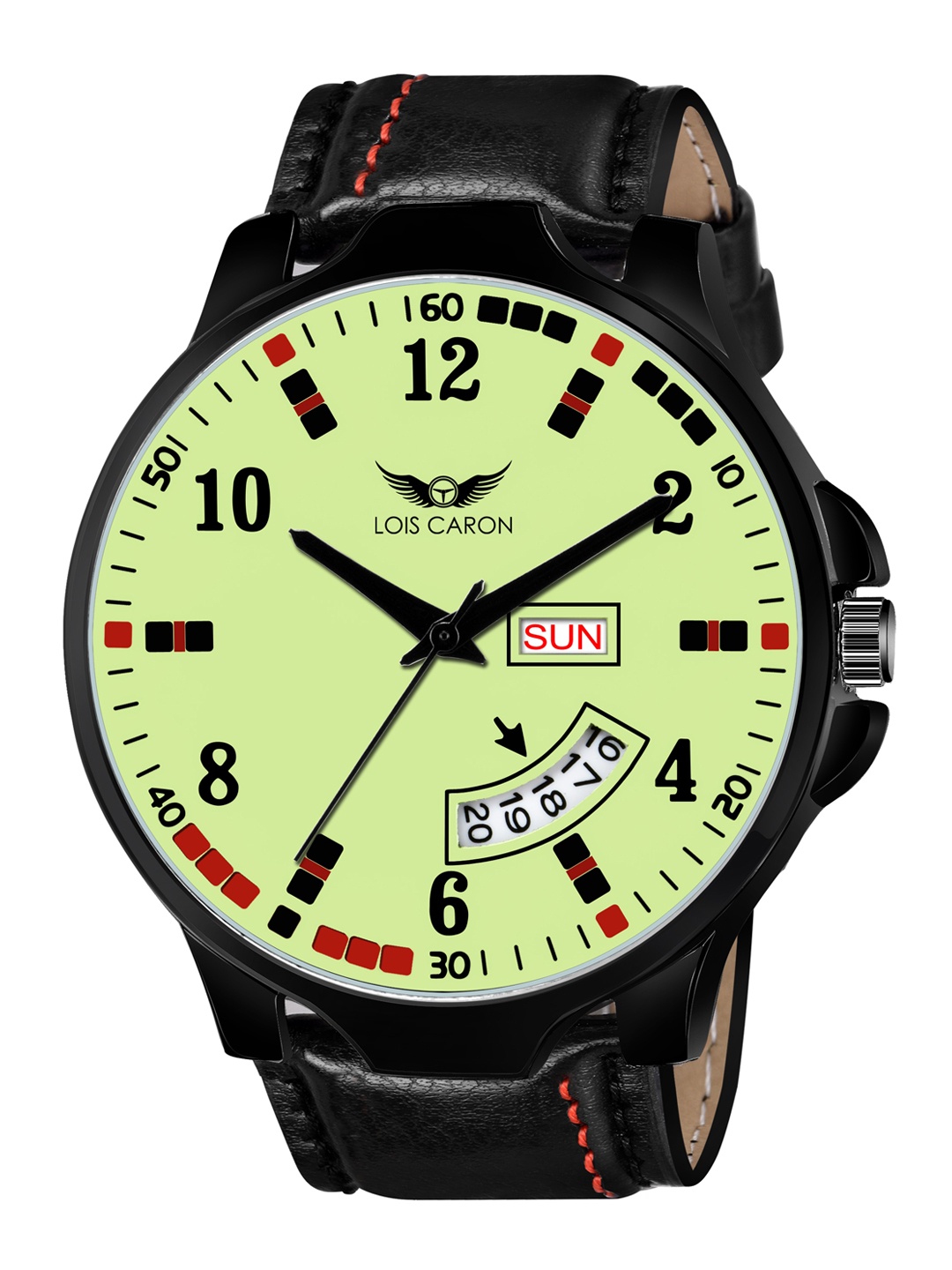 

LOIS CARON Men Green Dial & Black Leather Straps Analogue Watch