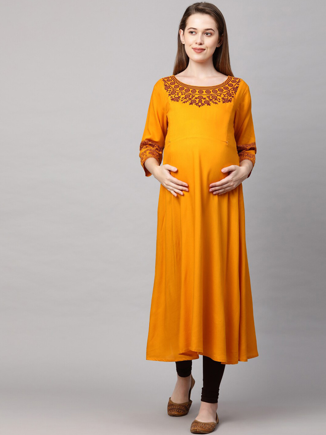 

MomToBe Women Yellow Yoke Design Maternity Nursing Sustainable Kurta