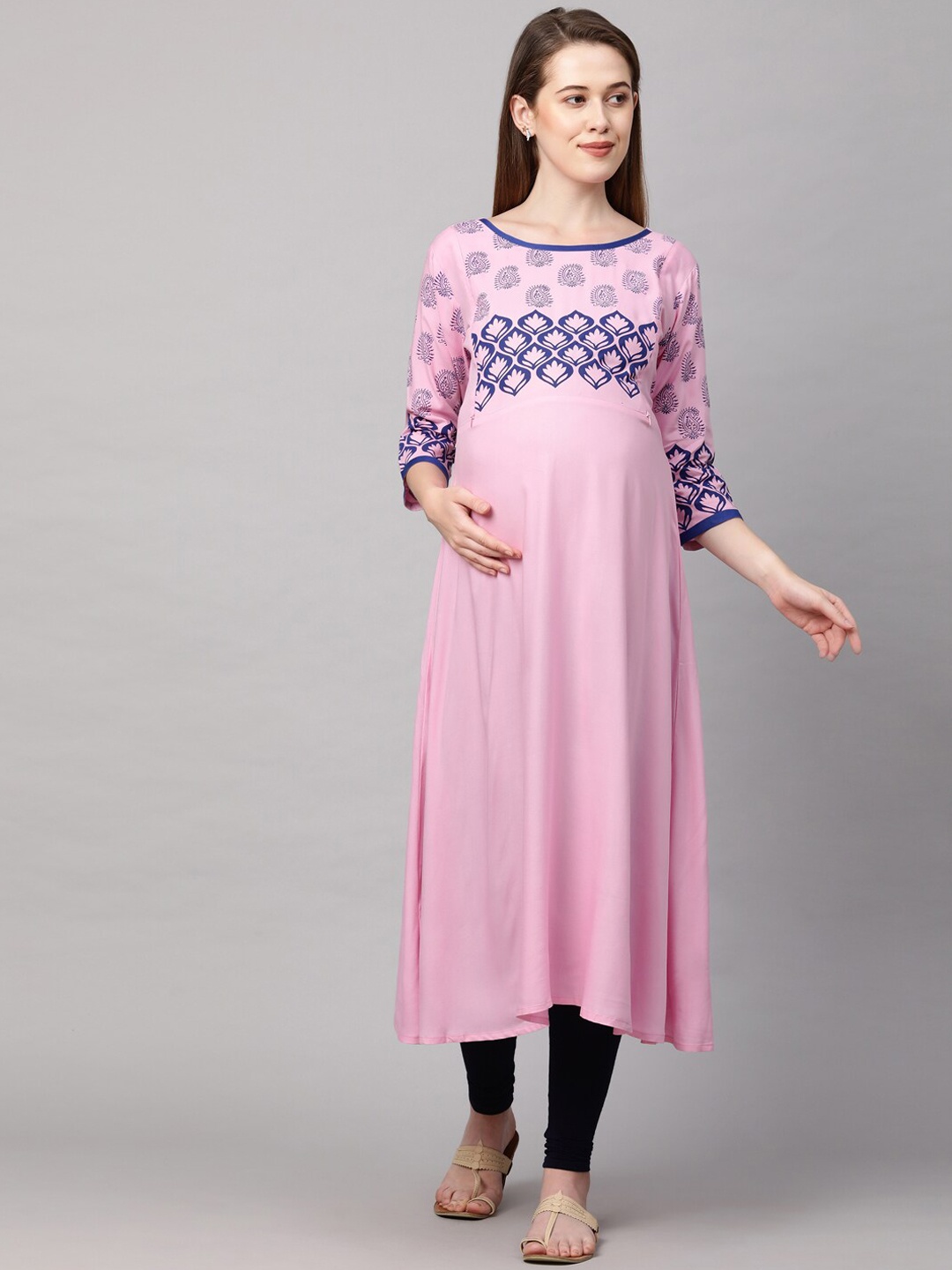 

MomToBe Women Geometric Yoke Design Maternity Nursing Sustainable Anarkali, Pink