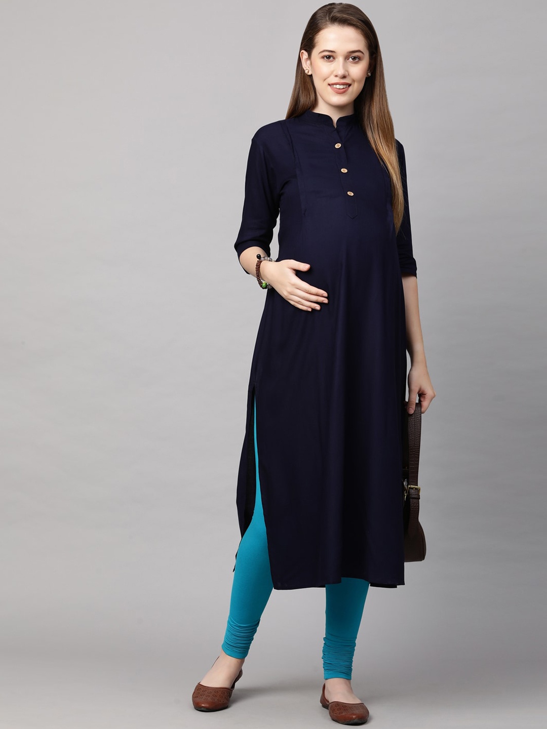 

MomToBe Women Navy Blue Solid Maternity Nursing Sustainable Kurta