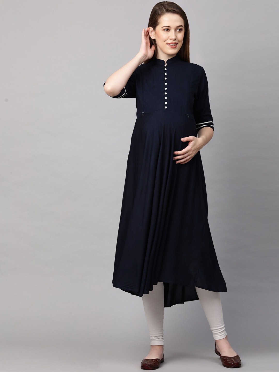 

MomToBe Women Navy Blue Flared Maternity Nursing Sustainable Kurta