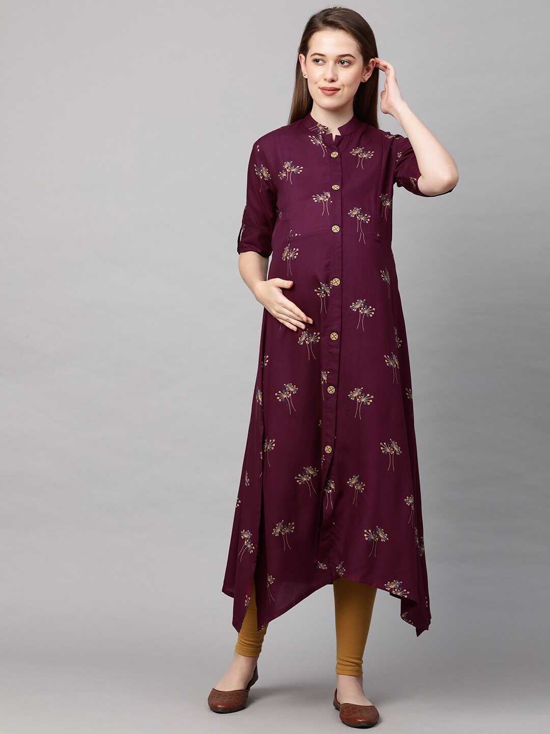 

MomToBe Women Purple Floral Printed Maternity Nursing Sustainable Kurta